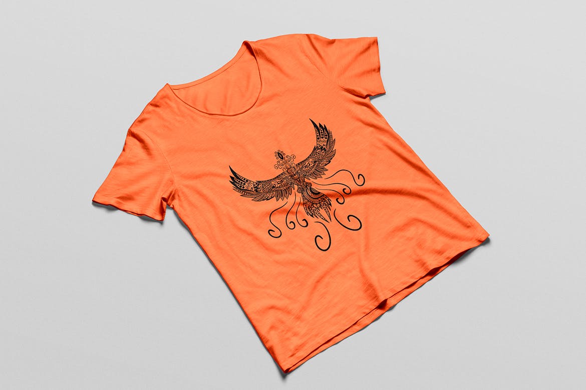 凤凰-曼陀罗花手绘T恤印花图案设计矢量插画第一素材精选素材 Phoenix Mandala T-shirt Design Vector Illustration插图(4)