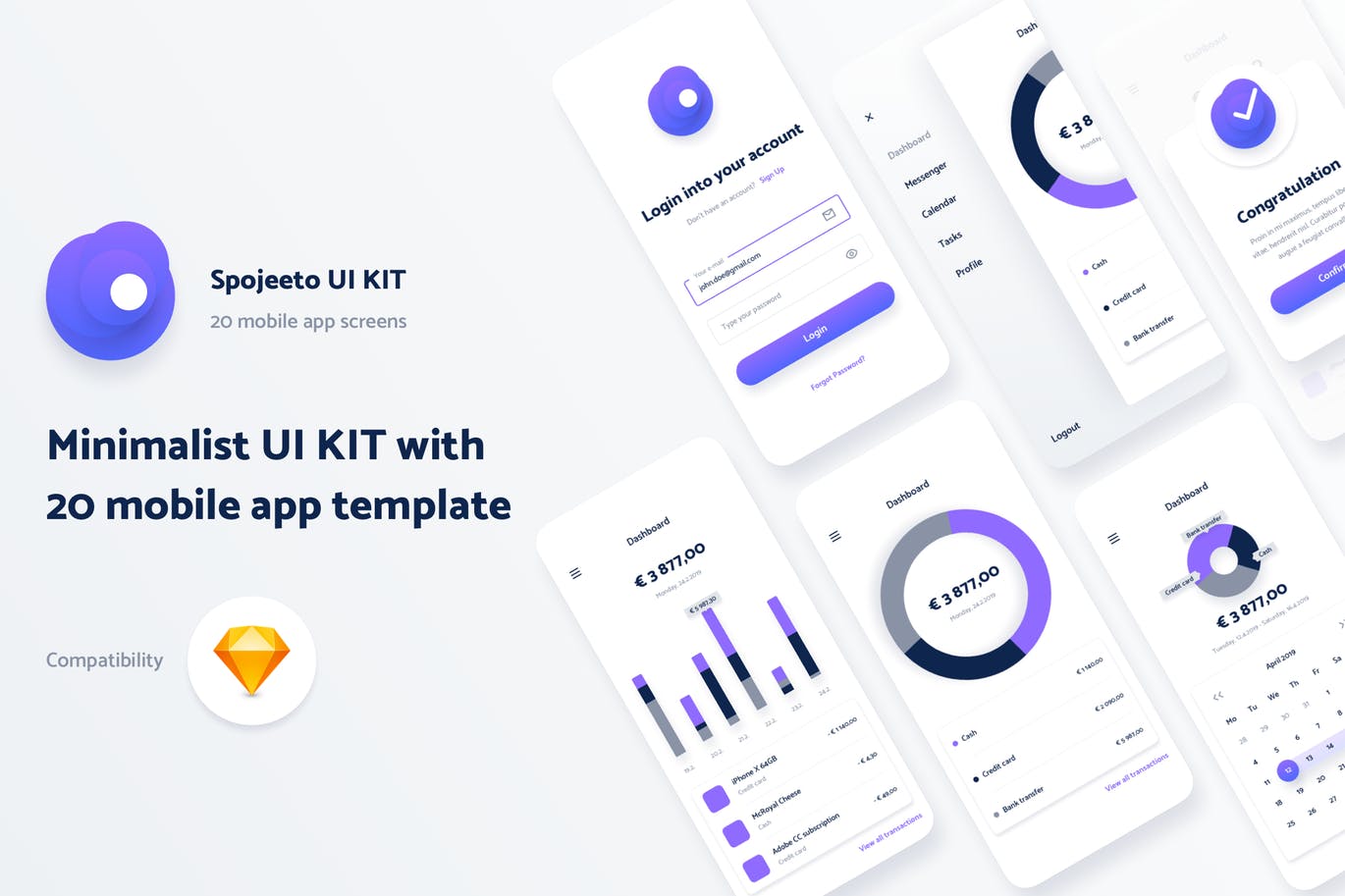 极简主义设计风格APP应用UI设计第一素材精选套件v1 Spojeeto Mobile App UI Kit插图
