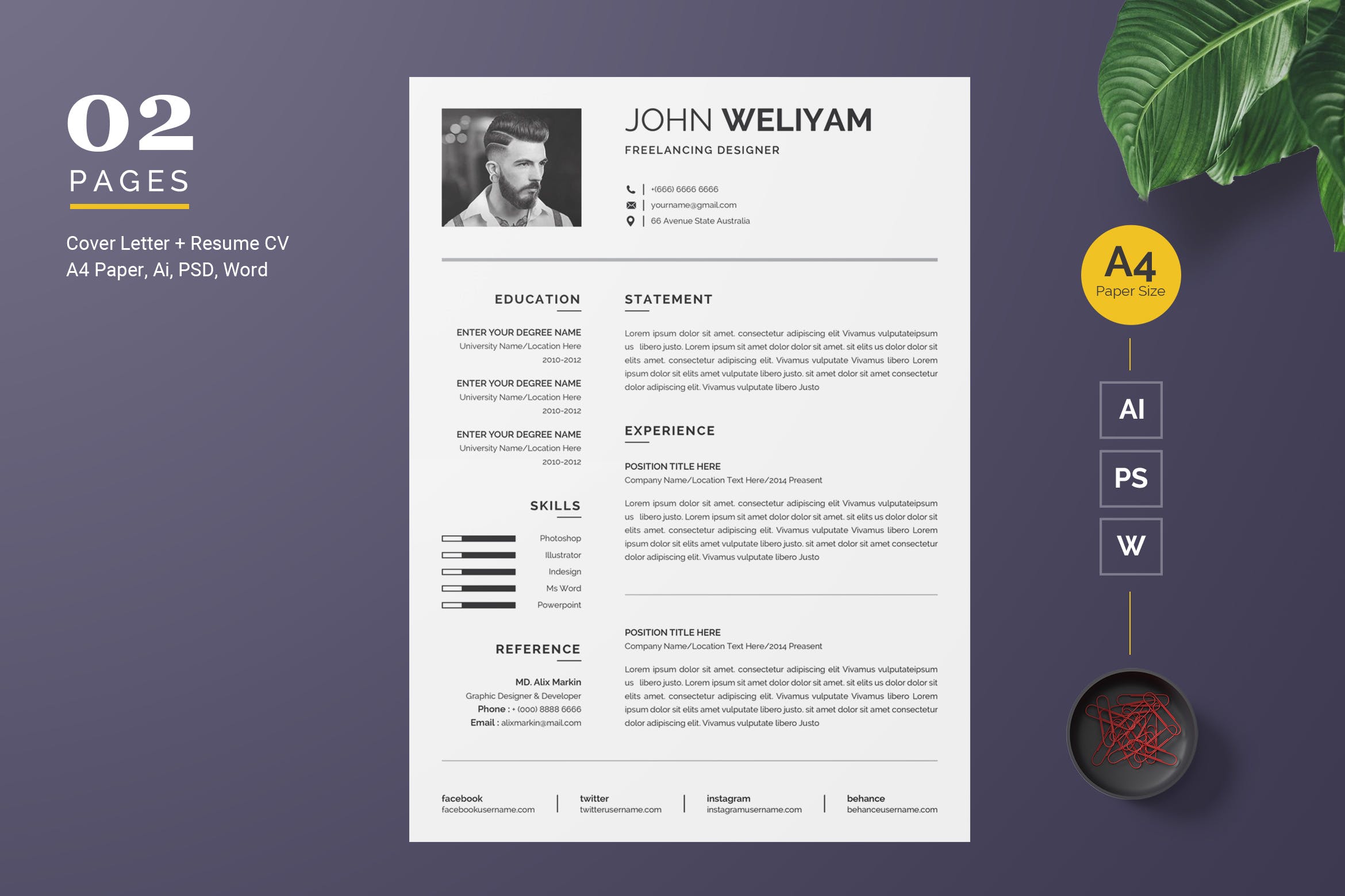 自由设计师现代风格简历排版模板 Modern Resume / CV Template插图