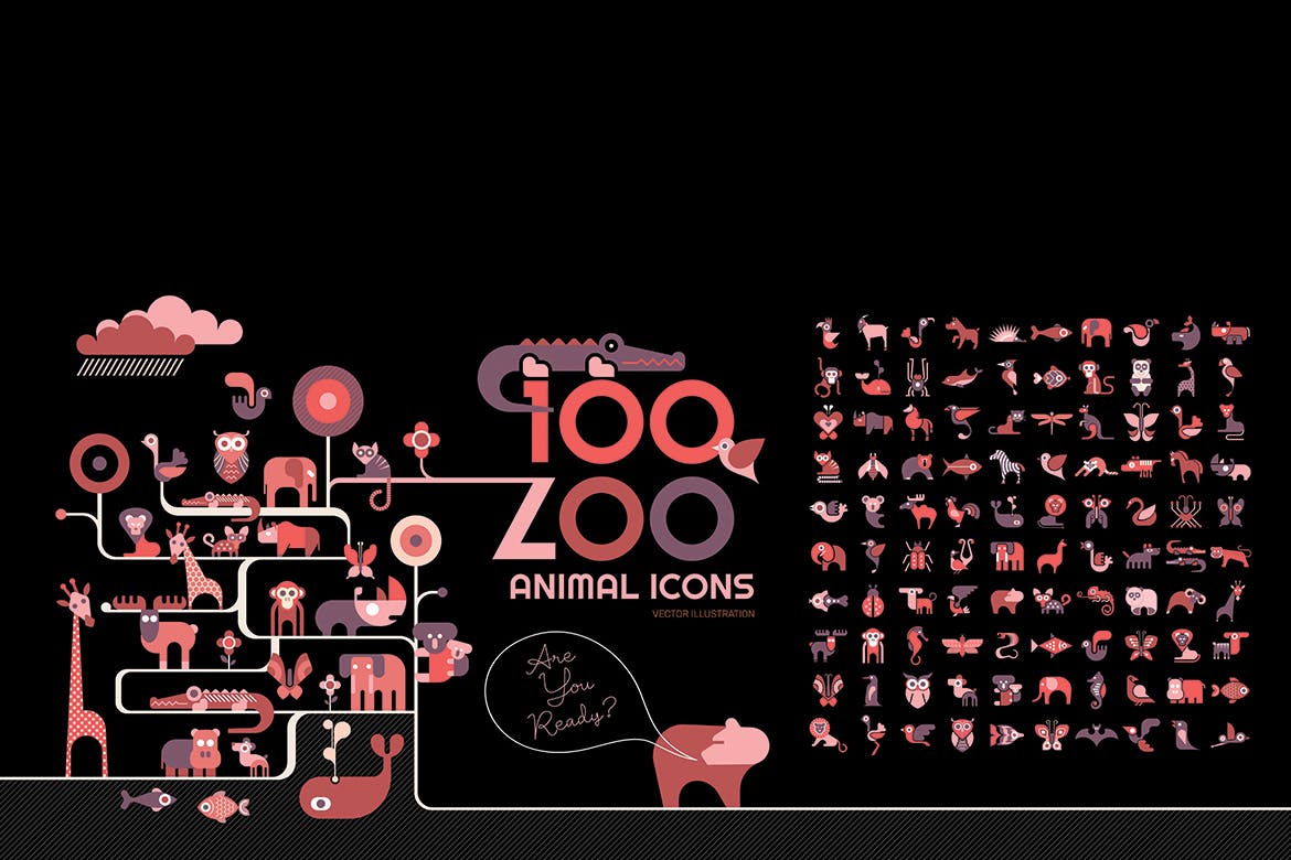 100+动物园动物矢量蚂蚁素材精选图标素材包 100+ Zoo Animal Icons插图(1)