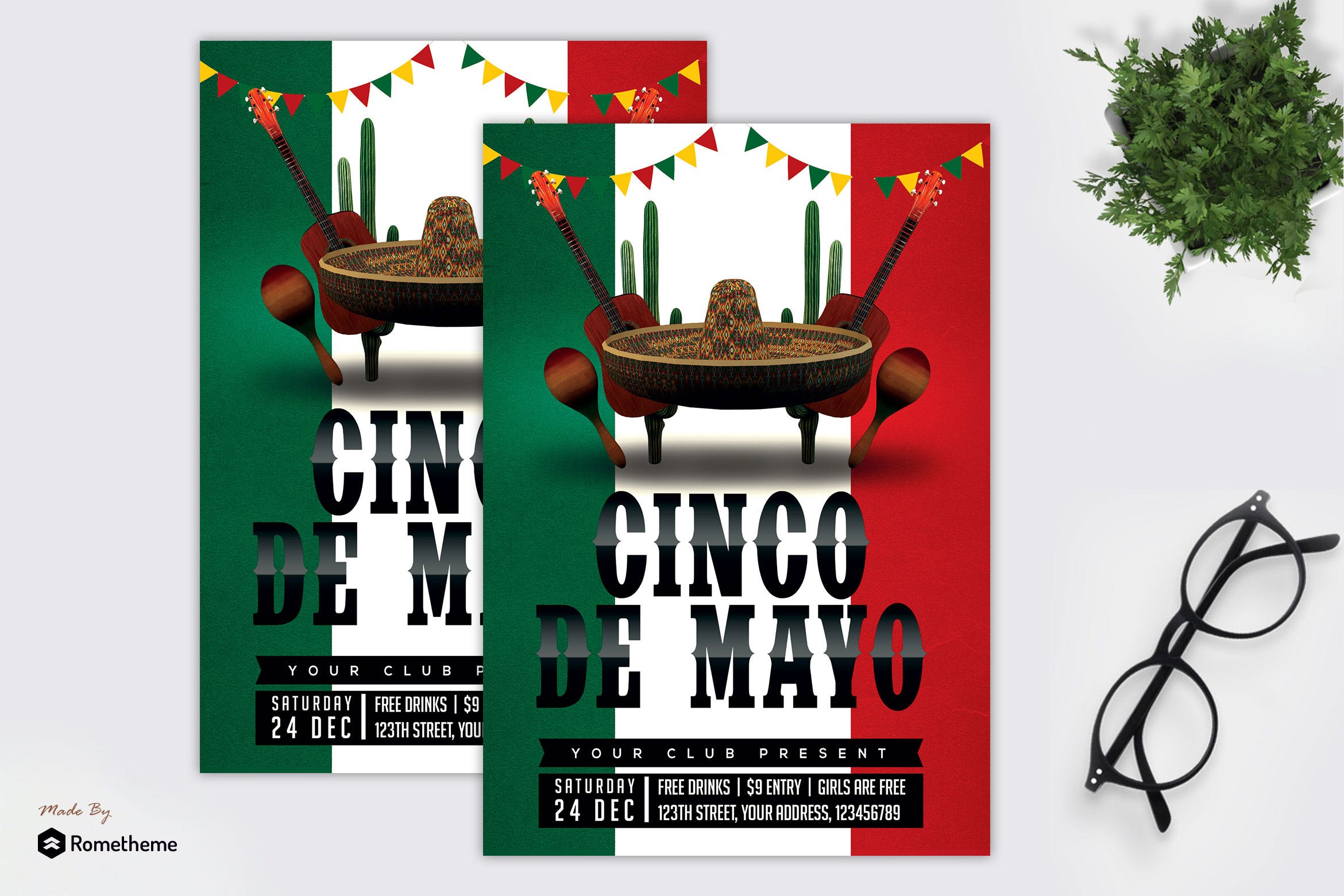 墨西哥五月五节庆祝活动海报传单蚂蚁素材精选PSD模板 Cinco De Mayo Party – Flyer MR插图
