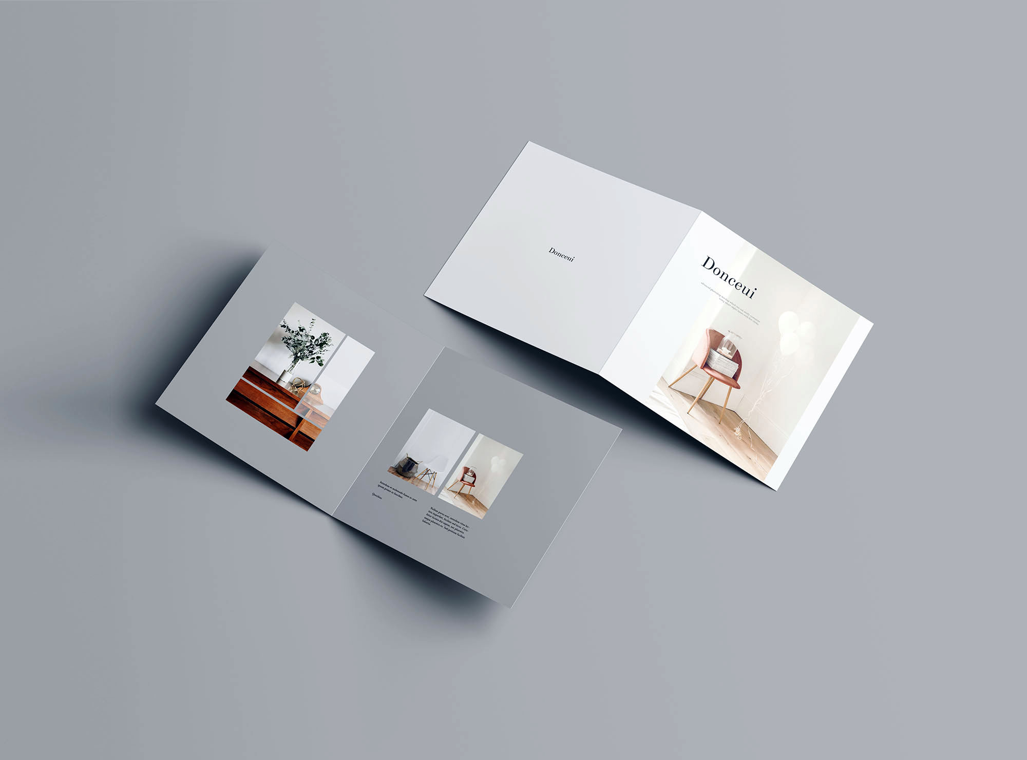 方形双折叠小册子封面&内页设计图样机大洋岛精选 Square Bifold Brochure Mockup插图7