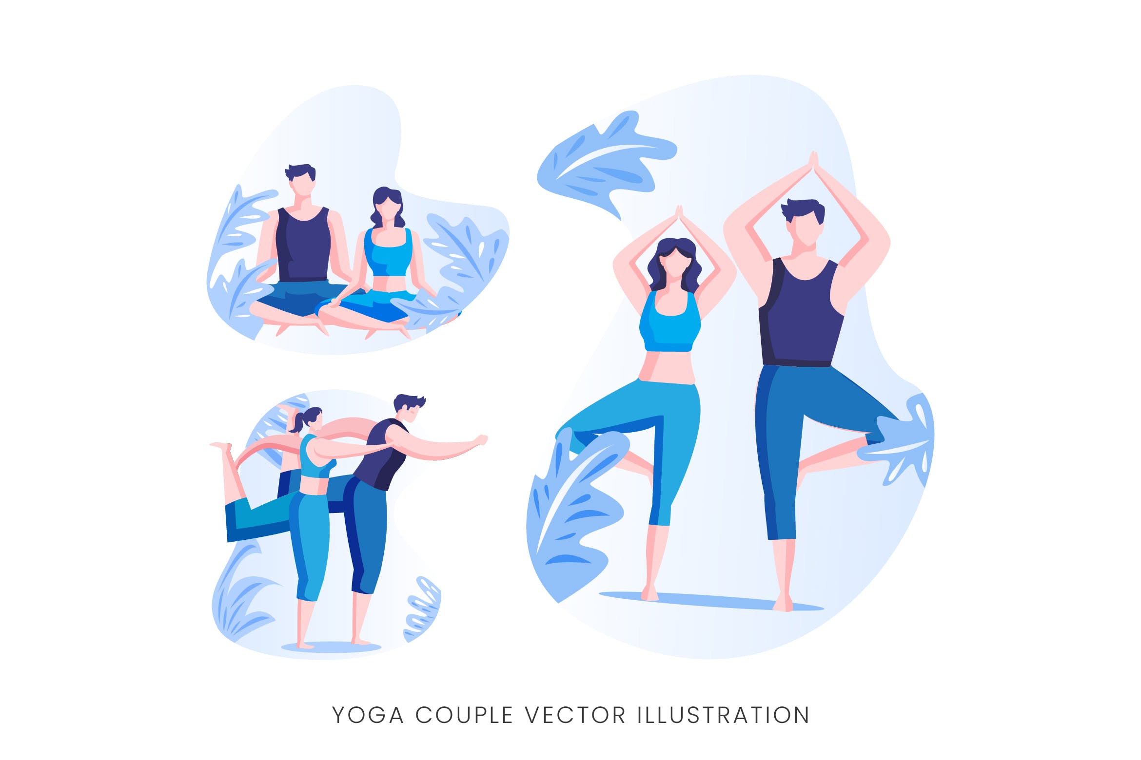 瑜珈情侣人物形象矢量手绘第一素材精选设计素材 Yoga Couple Vector Character Set插图