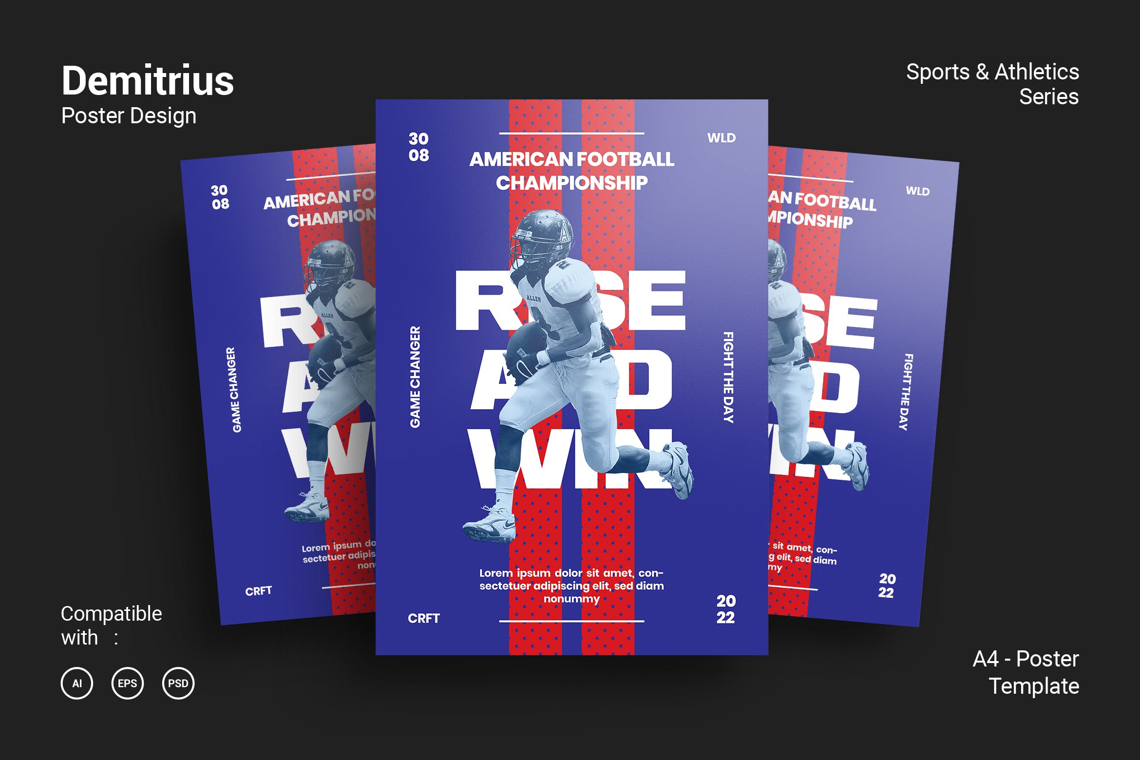 橄榄球运动海报PSD素材蚂蚁素材精选模板 Demitrius Poster Design插图