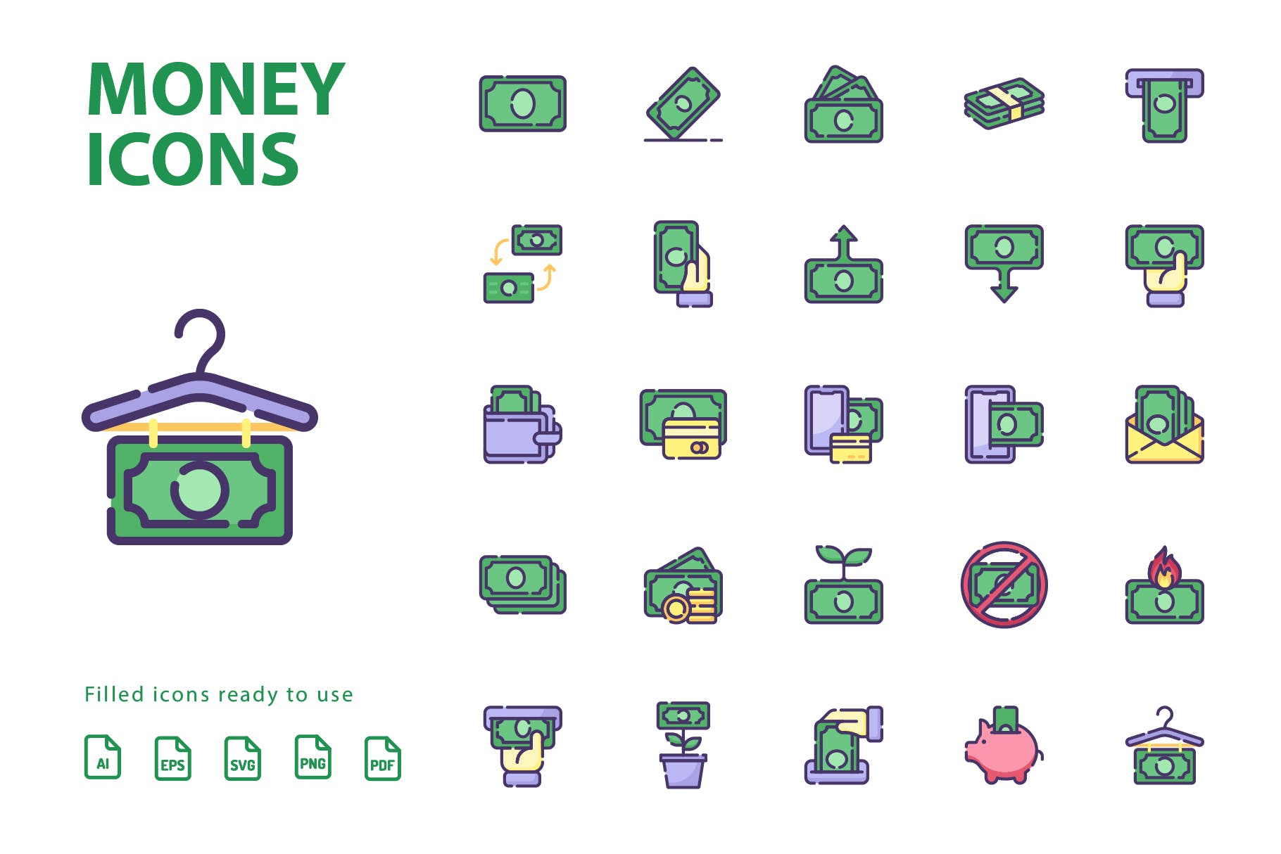 25枚金钱主题矢量填充第一素材精选图标 Money Filled Icons插图(2)