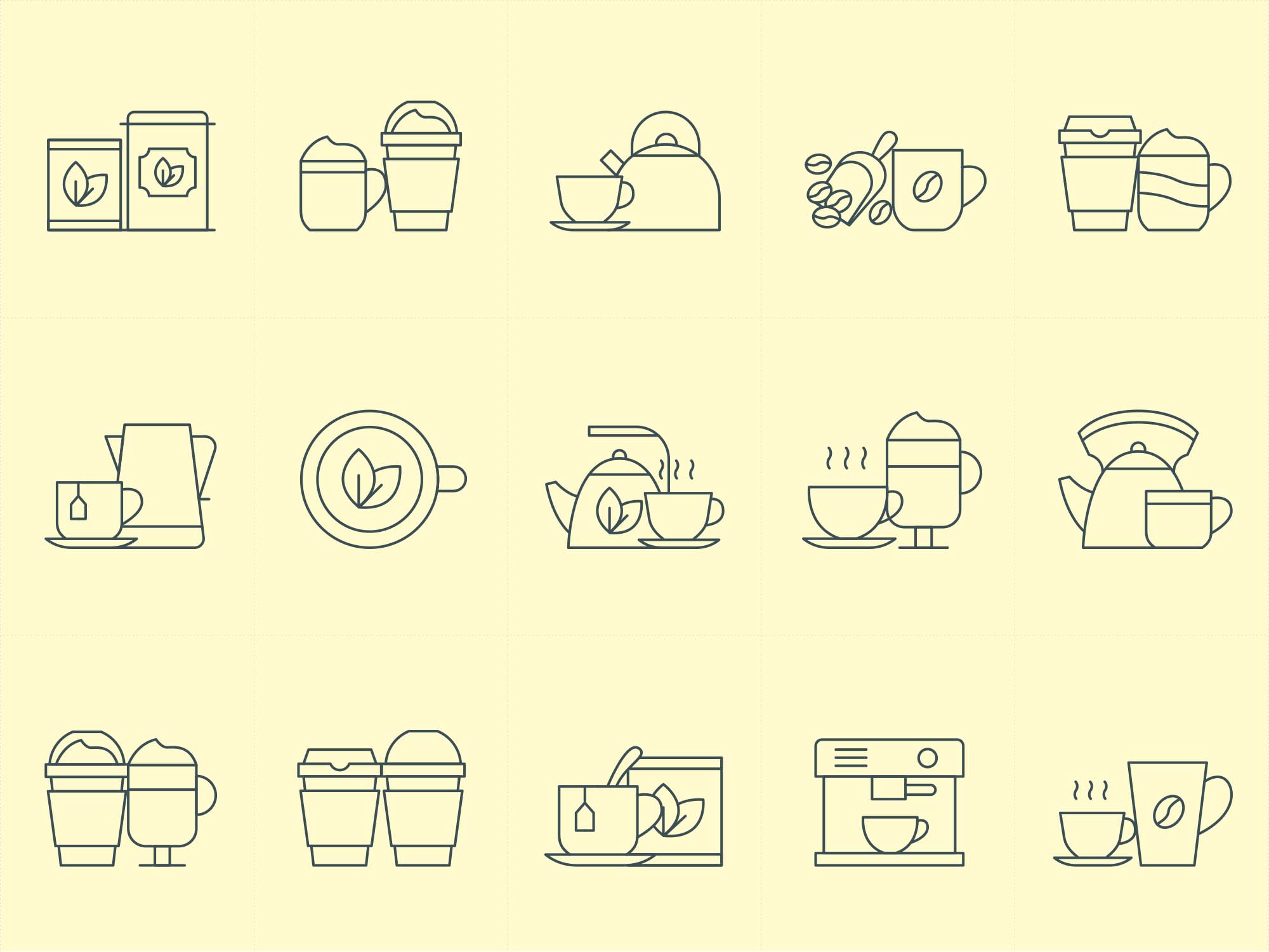 咖啡&茶文化主题矢量线性大洋岛精选图标 Coffee and Tea Vector Icons插图