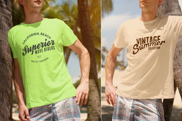 男士圆领印花图案T恤设计展示样机大洋岛精选模板 Crew Neck T-shirt Mock-up Male Version插图4