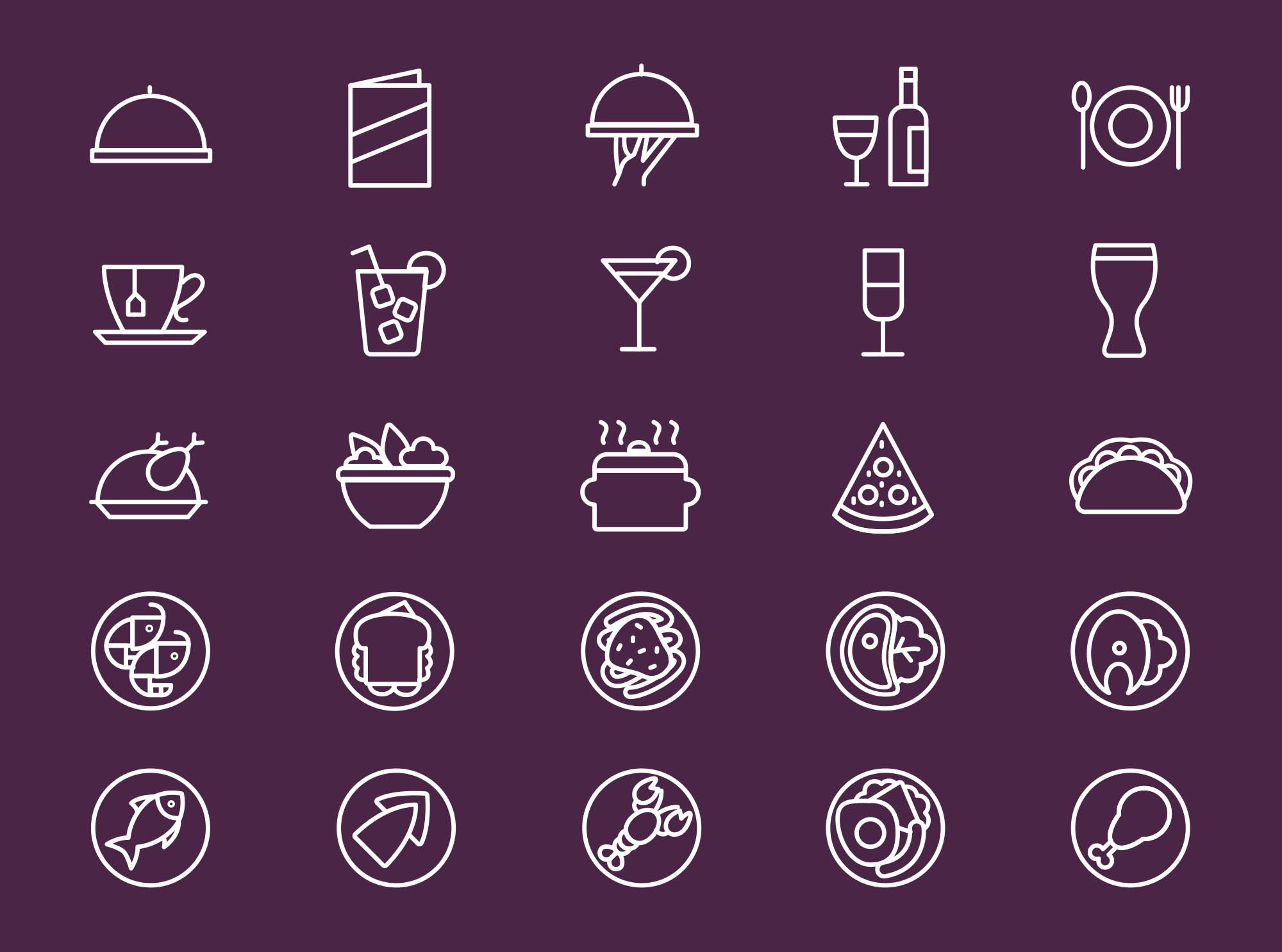 25枚餐厅菜单设计 可用的矢量线性蚂蚁素材精选图标 25 Restaurant Menu Icons插图