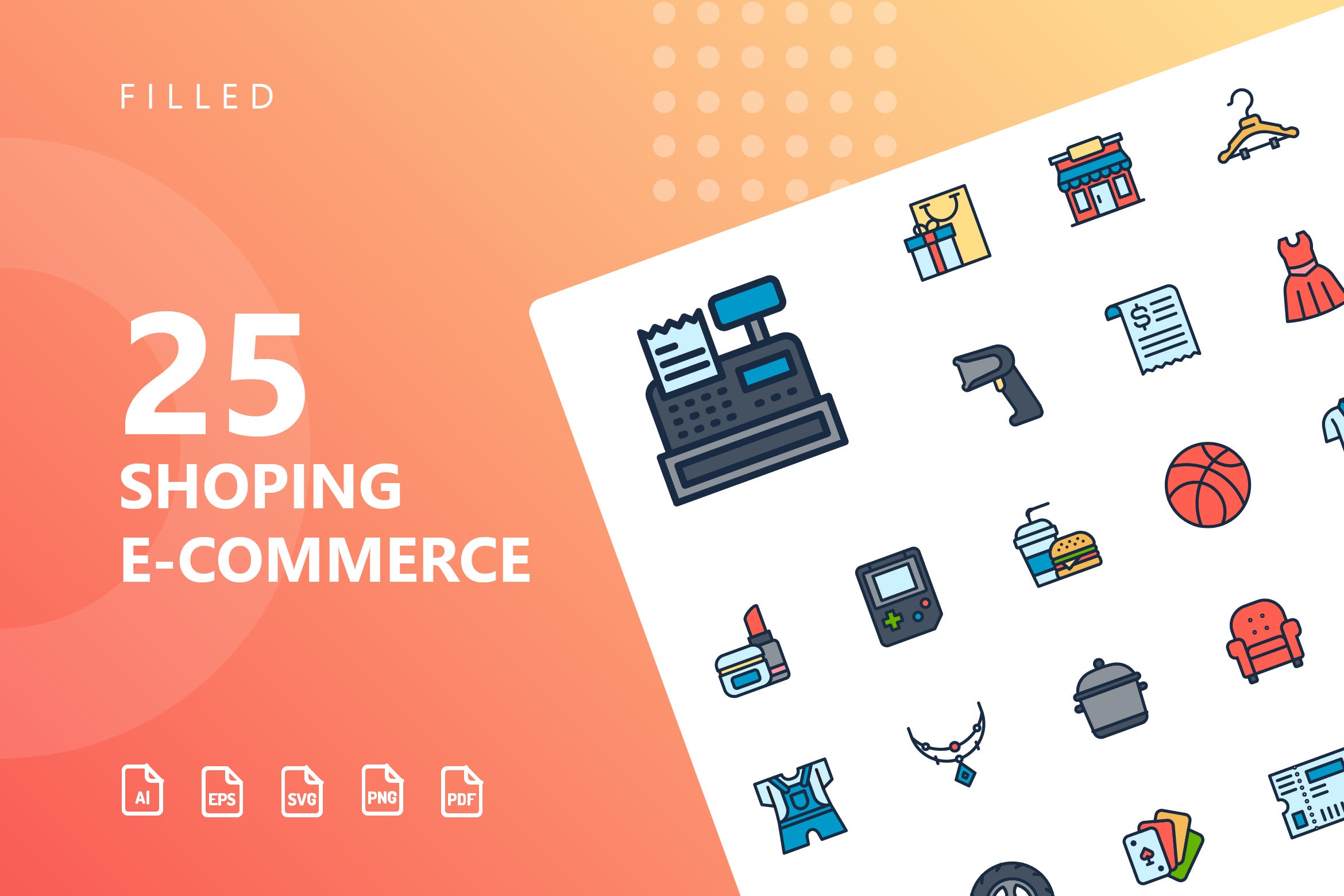 25枚网上购物电子商务矢量填充色蚂蚁素材精选图标v2 Shopping E-Commerce Filled Icons插图