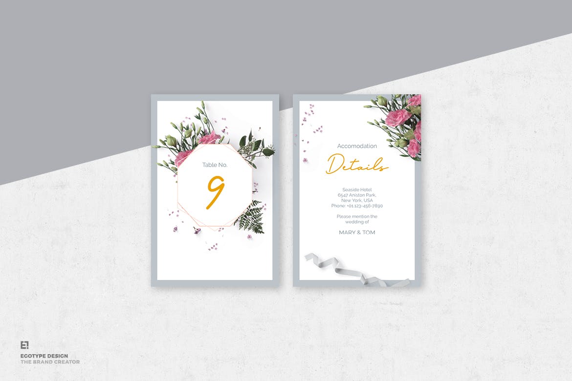 花卉装饰艺术风格婚礼邀请设计套件 Wedding Invitation Set插图(6)