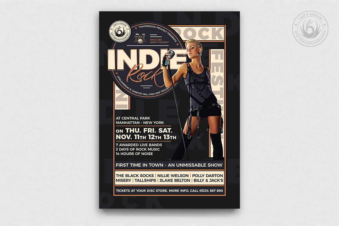 独立摇滚音乐节活动海报传单第一素材精选PSD模板v6 Indie Rock Flyer Template V6插图