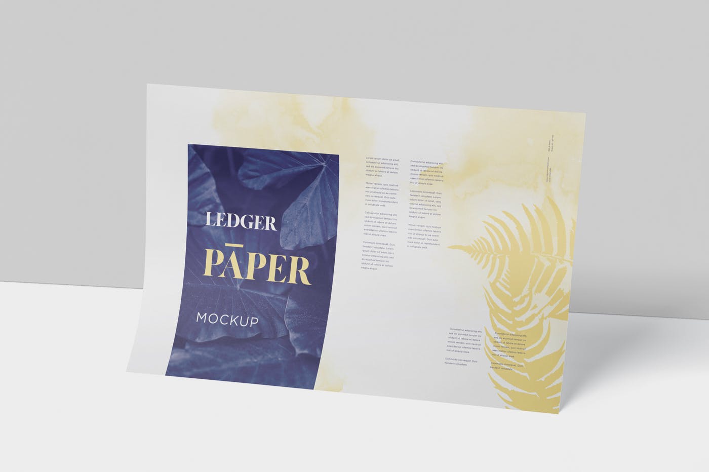 印刷品设计效果图样机蚂蚁素材精选模板 Ledger Paper Mockup – 17×11 Inch Size插图(3)