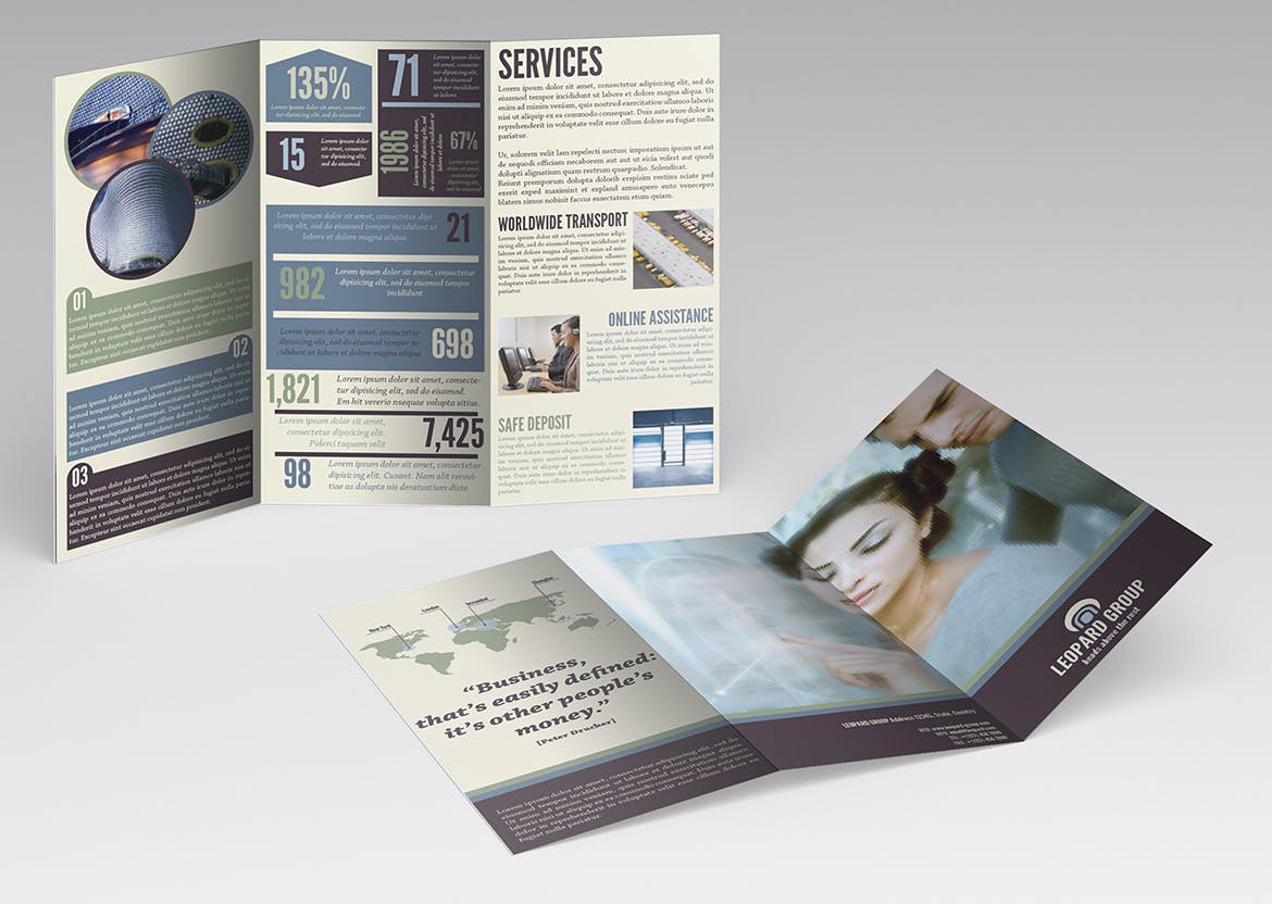 信息图表类型商业宣传三折页传单设计模板 Infographic Business Trifold Brochure Template插图1