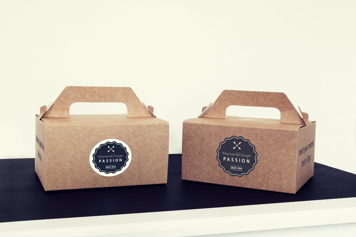 蛋糕外带盒包装&品牌Logo设计效果图蚂蚁素材精选模板 Photorealistic Paper Box & Logo Mock-Up插图(8)
