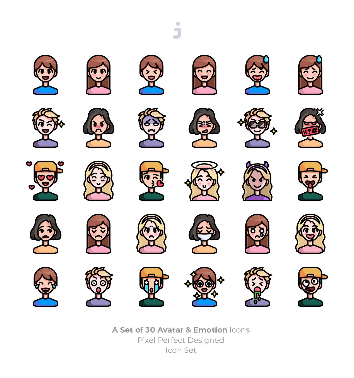 30枚彩色人物头像&表情矢量蚂蚁素材精选图标 30 Avatar and Emotion Icons插图(1)