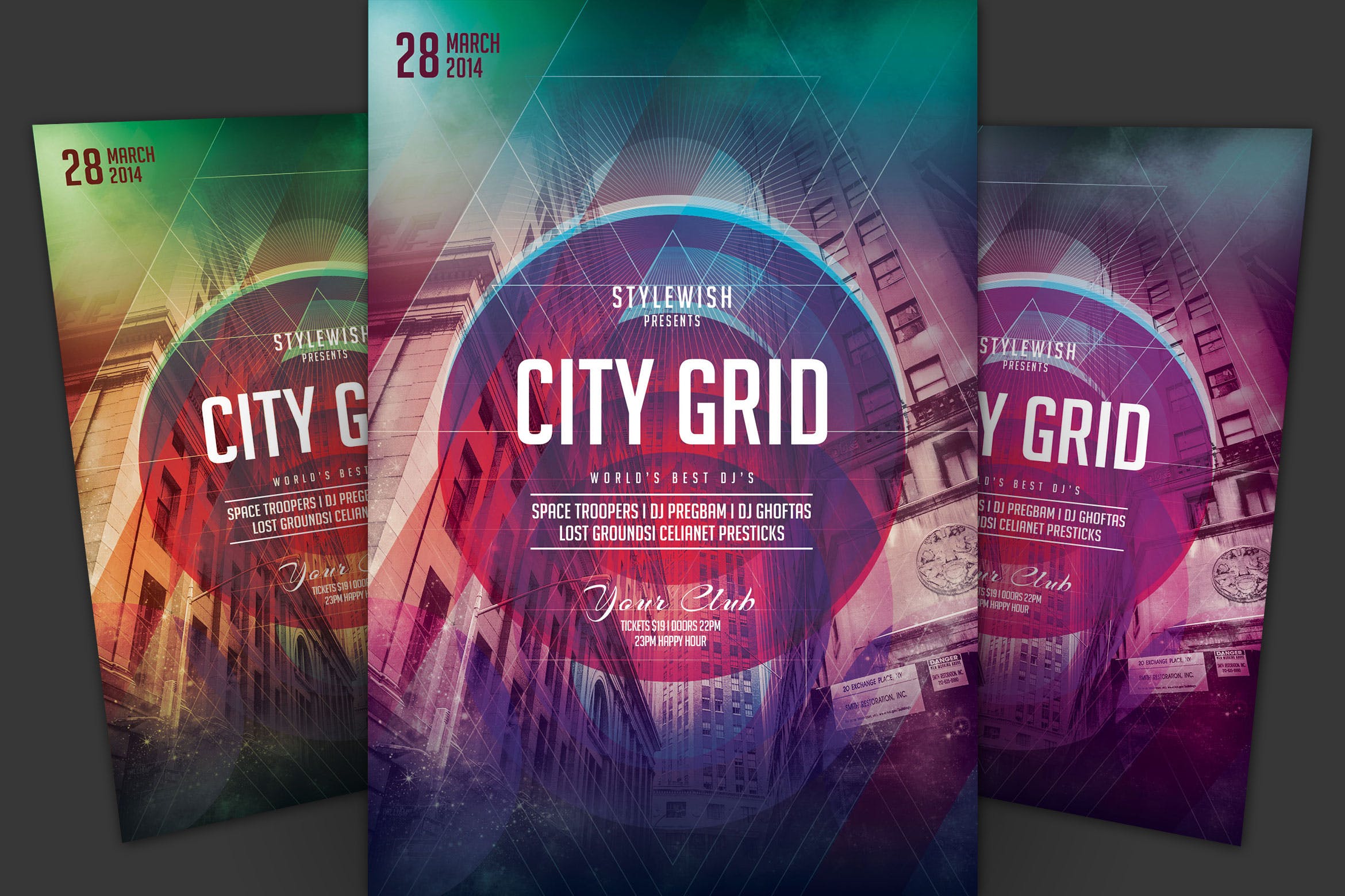 城市高楼背景创意海报传单第一素材精选PSD模板 City Grid Flyer插图