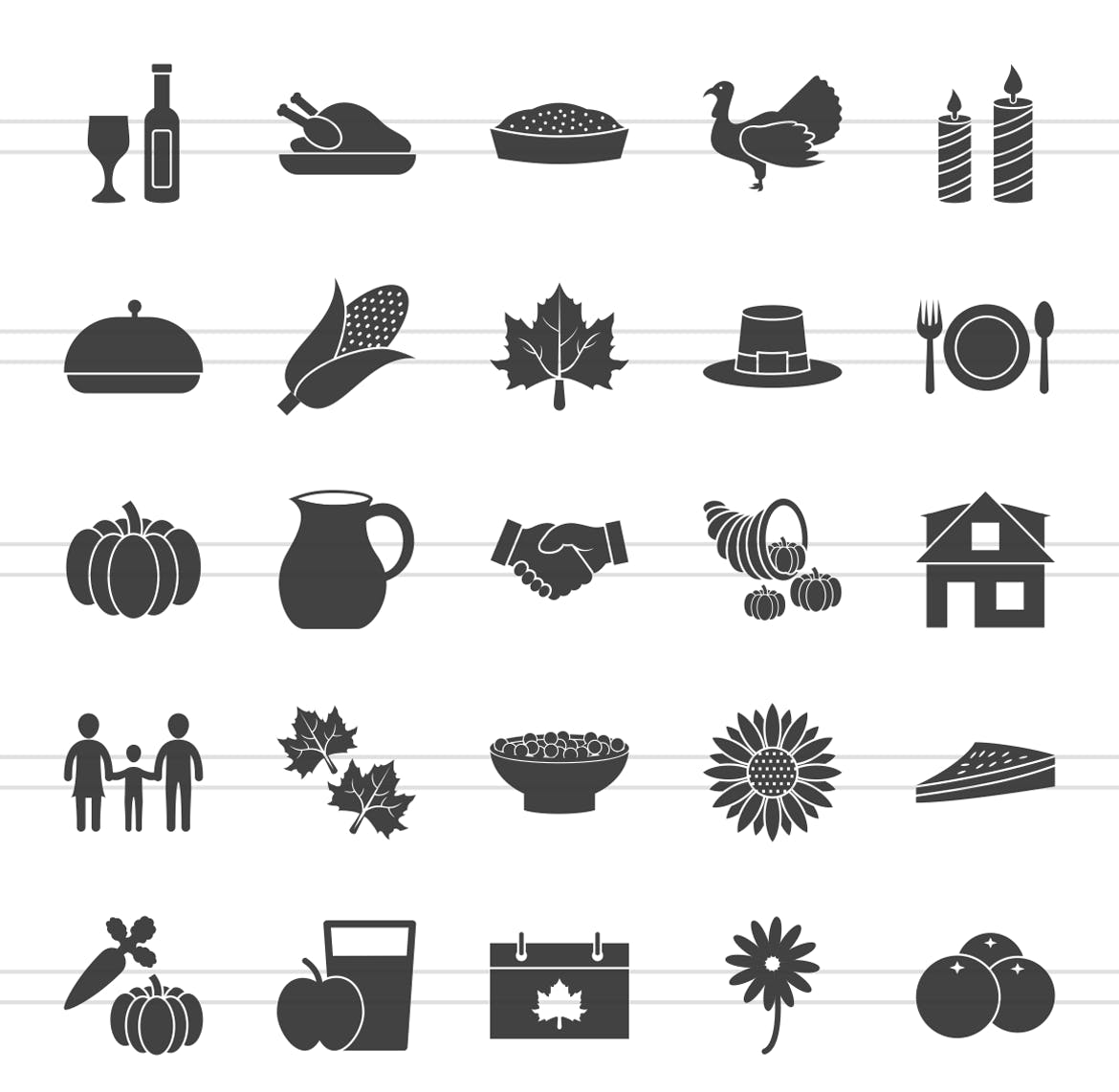50枚感恩节主题矢量字体蚂蚁素材精选图标 50 Thanksgiving Glyph Icons插图(1)