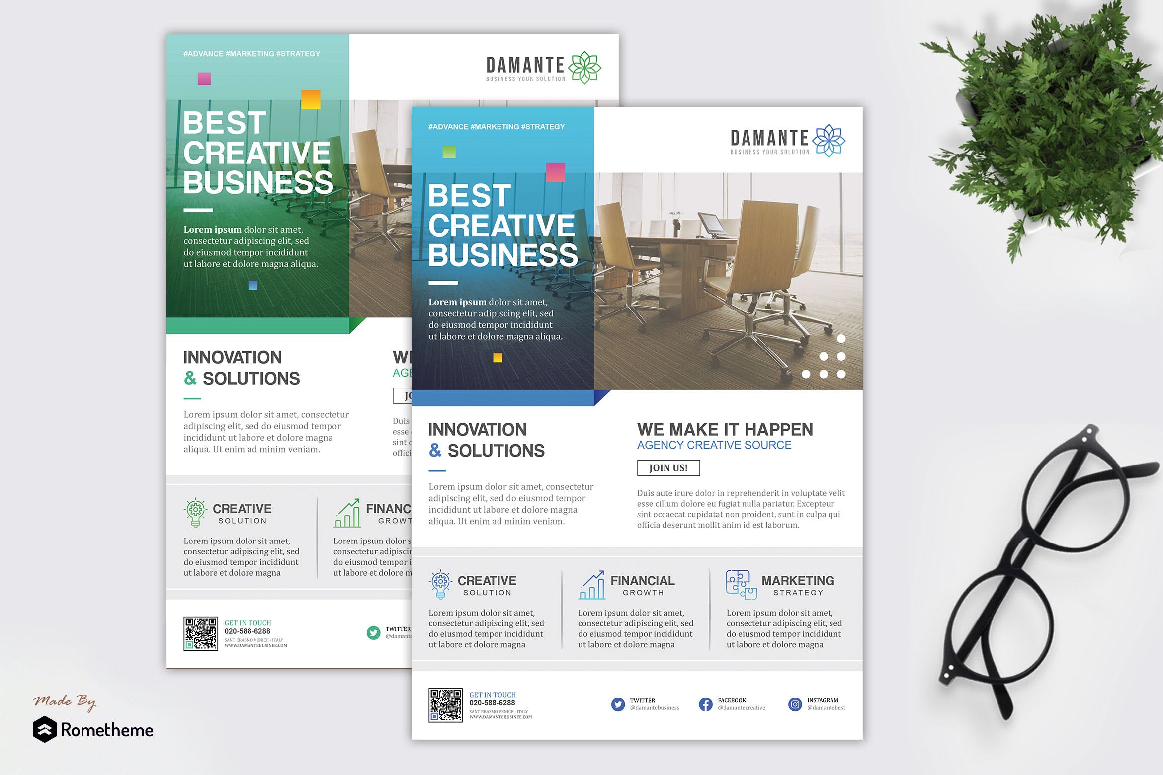 极简主义设计风格企业宣传单设计模板 Damante – Minimal Corporate Flyer HR插图