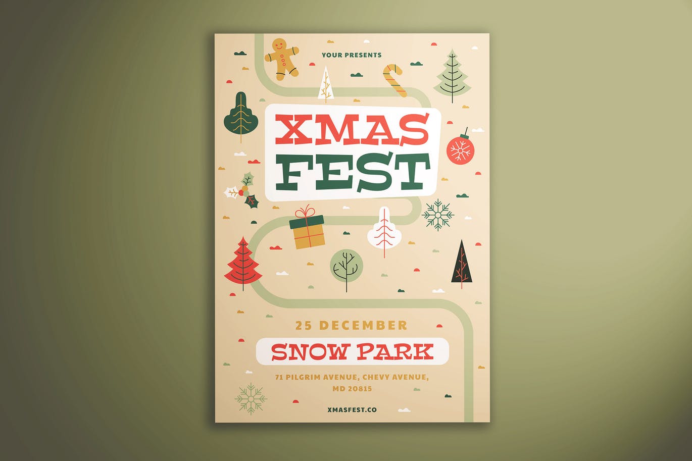 可爱设计风格圣诞节主题活动传单模板 Xmas Fest Flyer插图