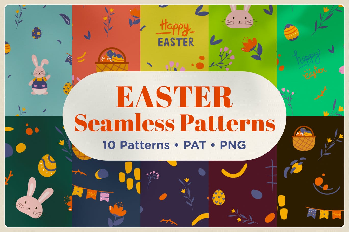 10款复活节主题图案无缝纹理背景素材 Easter Seamless Patterns插图