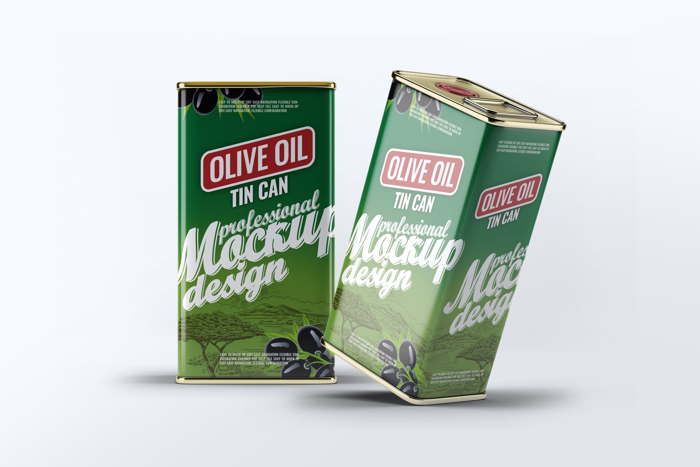 橄榄油罐头包装外观设计效果图第一素材精选模板 Tin Can Olive Oil Mock-Up插图