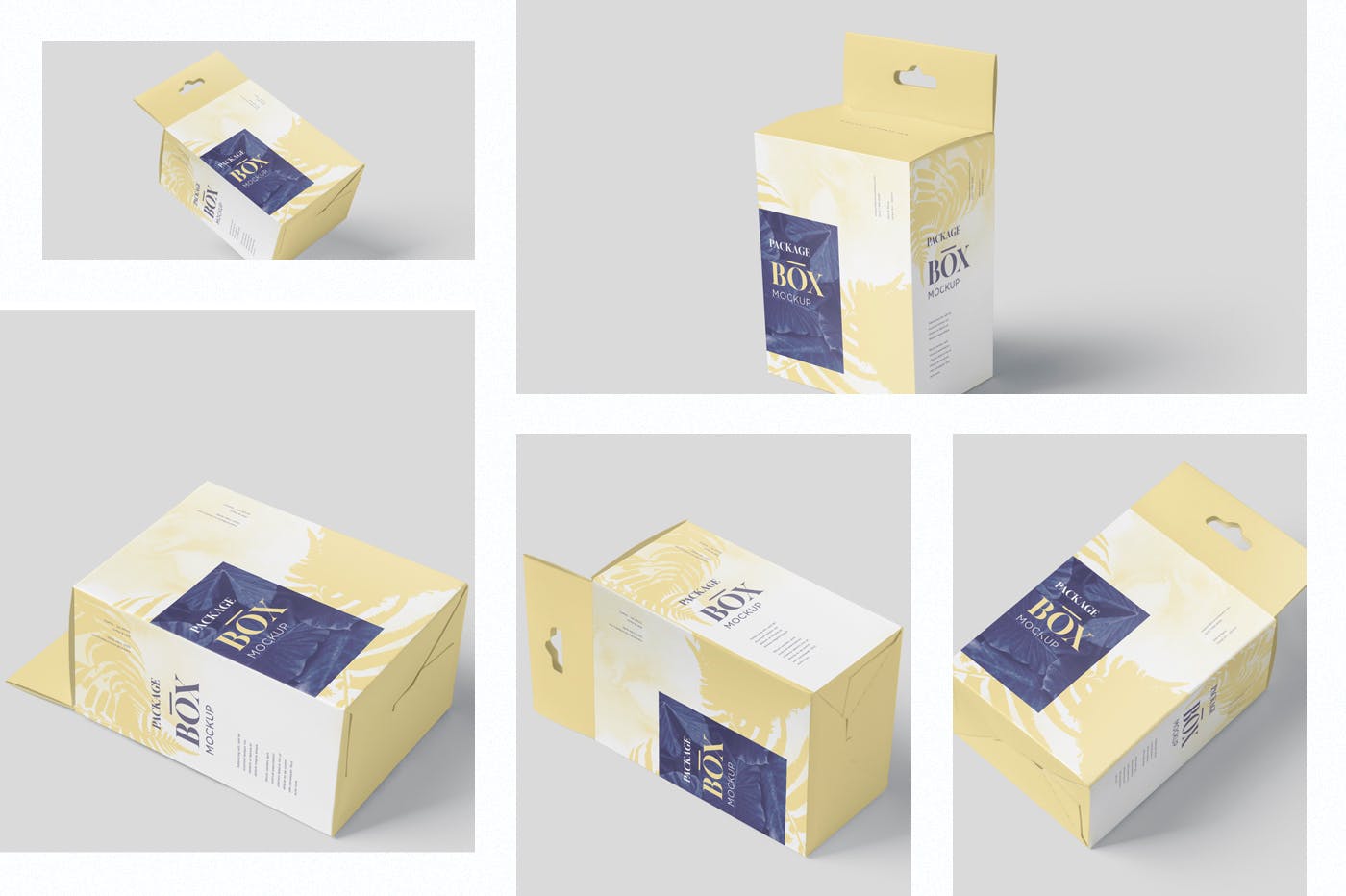挂耳式扁平矩形包装盒蚂蚁素材精选模板 Package Box Mockup Set – Slim Square with Hanger插图(1)