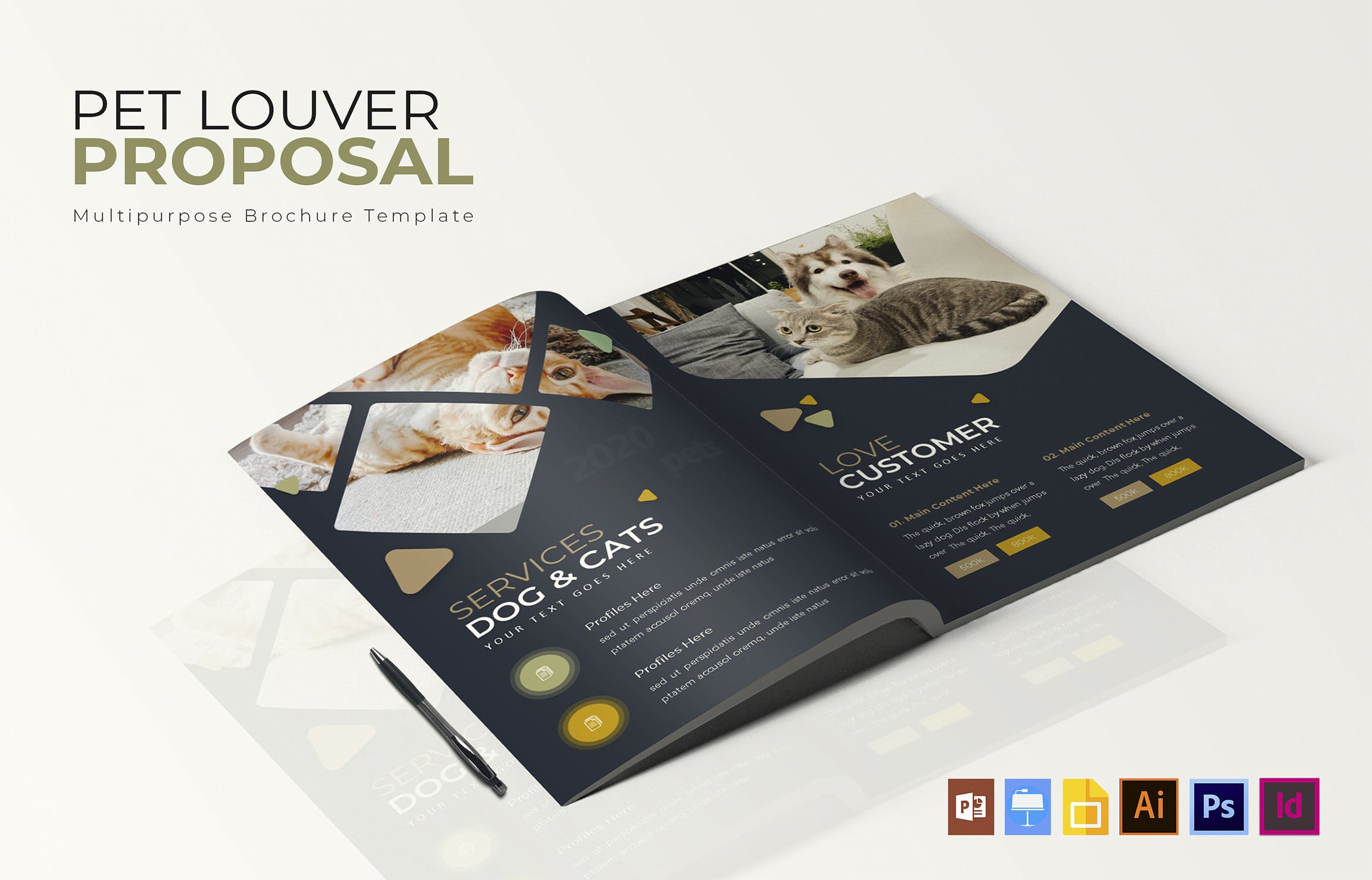 宠物主题宣传画册设计模板 Pets Louver | Brochure Template插图(1)