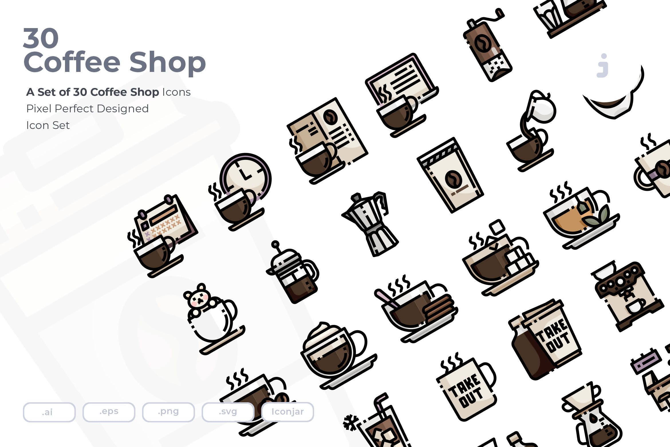 30枚咖啡/咖啡店矢量第一素材精选图标素材 30 Coffee Shop Icons插图
