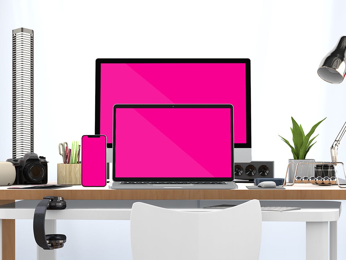 创意办公桌面响应式设计效果图预览第一素材精选样机 Responsive Website PSD Mock-up Desk插图(3)