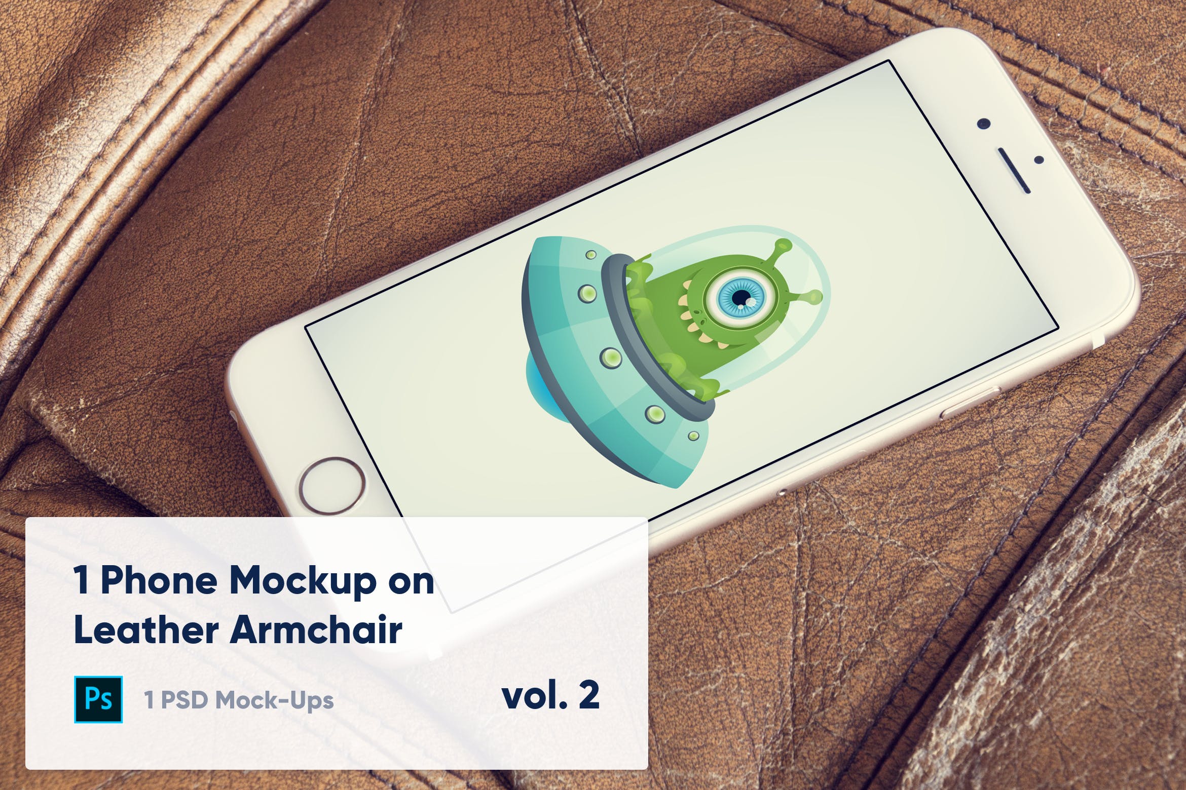 皮革扶手椅上iPhone手机UI设计演示第一素材精选样机模板v1 1 Phone Mockup on Leather Armchair Vol. 1插图