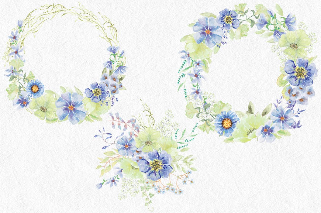 忧郁蓝水彩手绘花卉第一素材精选设计素材 “Moody Blue” Watercolor Bundle插图(4)