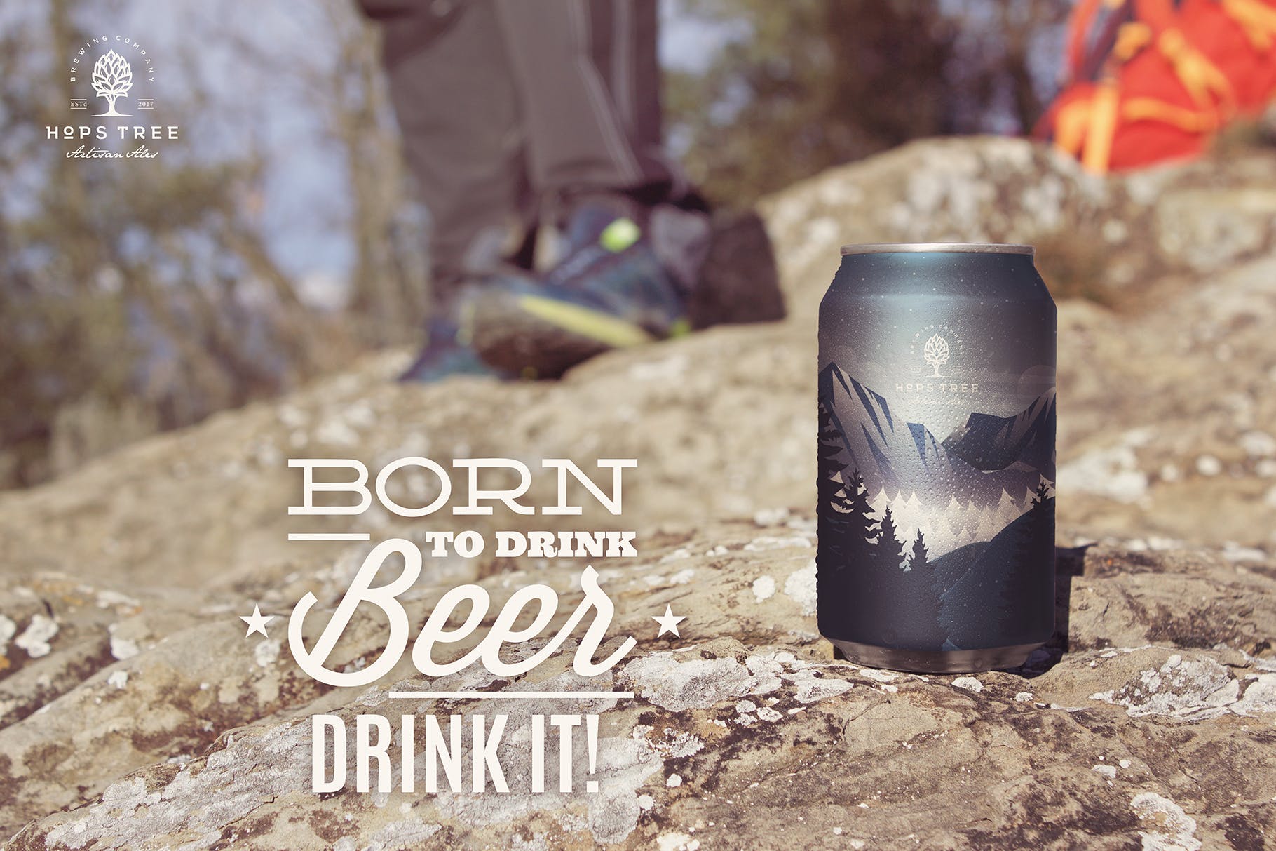 啤酒易拉罐野外拍摄场景第一素材精选2 Mountain Beer Can Mockup Duo插图(2)