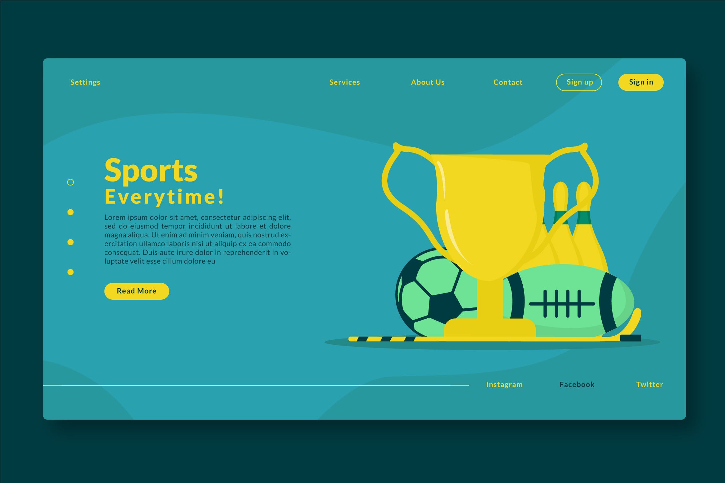 体育运动主题网站设计矢量插画素材 Sports Everytime – Web Header & Landing Page GR插图