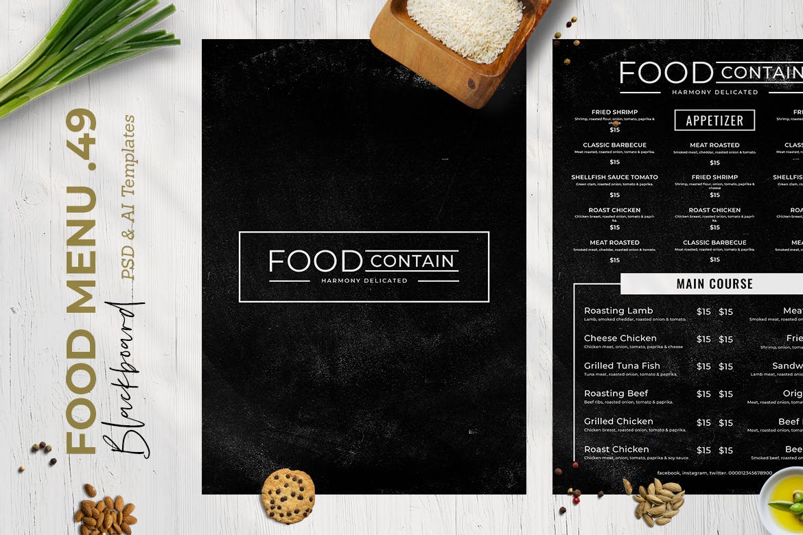 黑板画风格西餐厅第一素材精选菜单模板v49 Blackboard Food Menu. 49插图