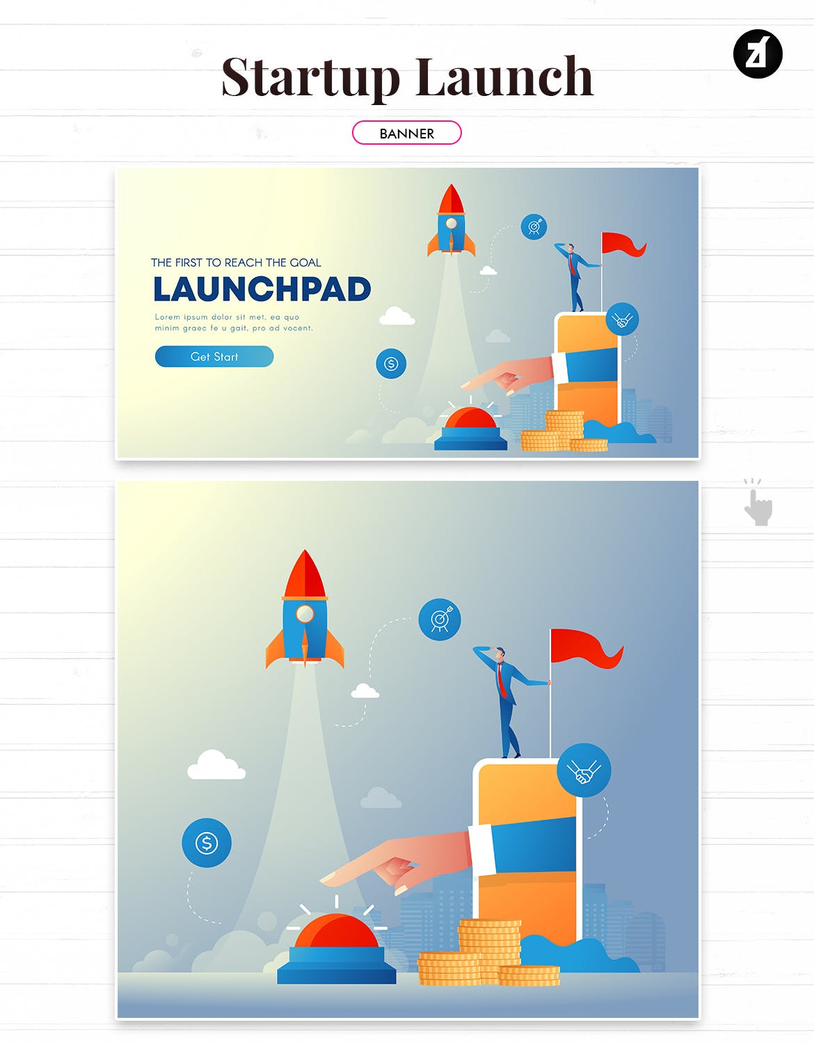 项目启动主题矢量大洋岛精选概念插画素材 Startup launch illustration with text layout插图2