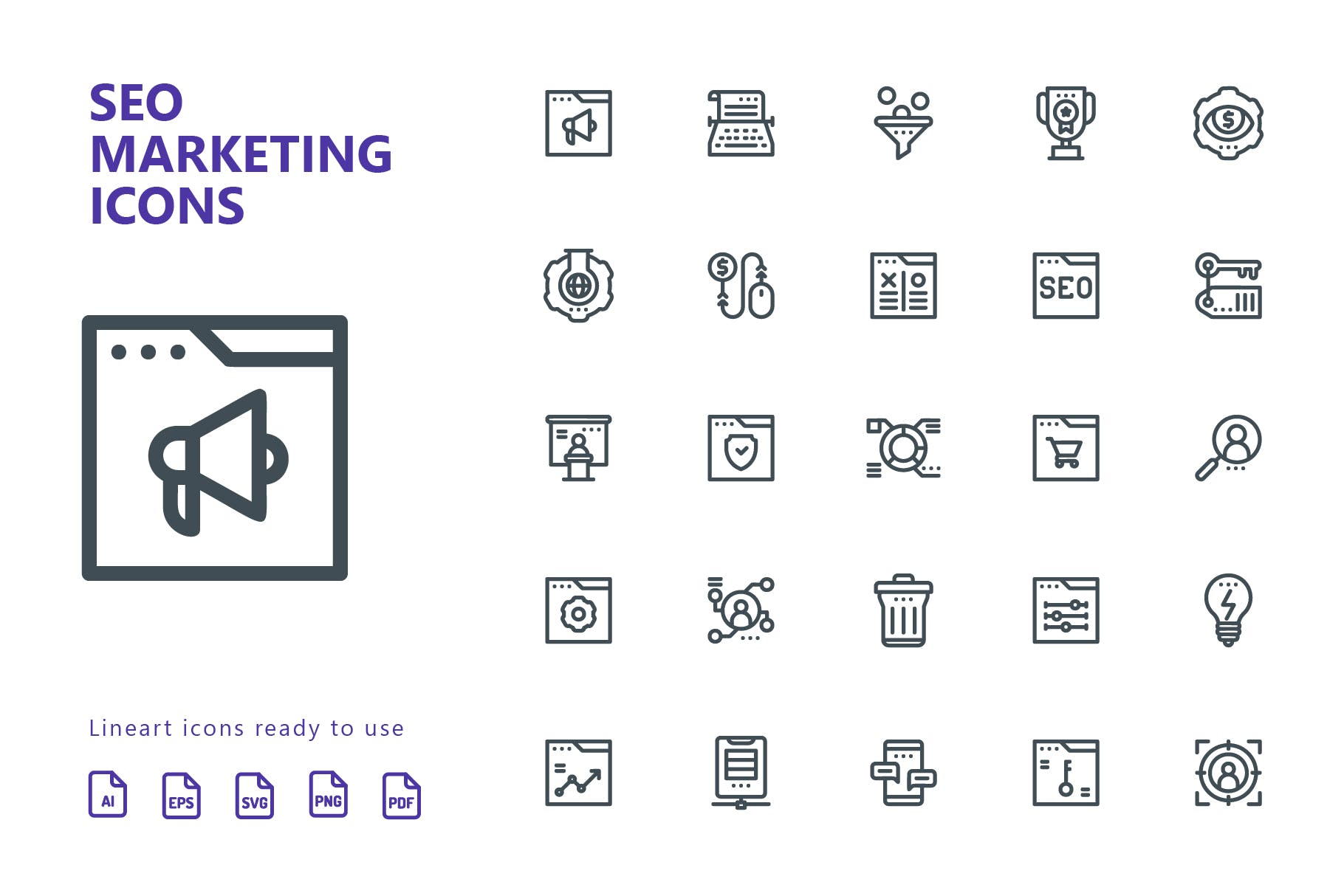 25枚SEO搜索引擎优化营销矢量线性蚂蚁素材精选图标v2 SEO Marketing Line Icons插图(1)