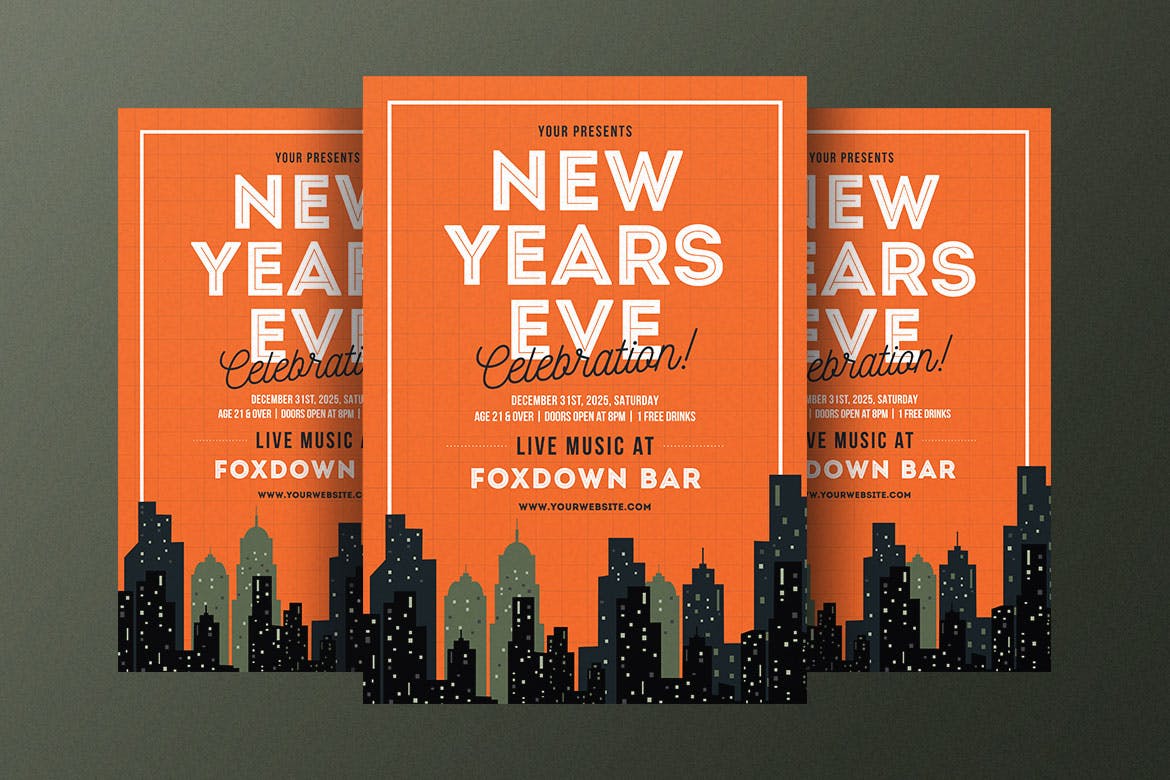 新年前夜酒吧活动海报传单蚂蚁素材精选PSD模板 New Years Celebration Flyer插图(1)