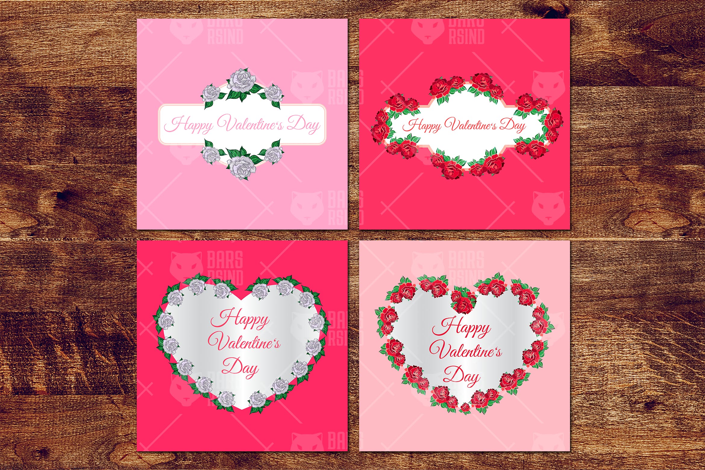 情人节主题风格玫瑰花装饰贺卡设计素材 Valentine’s Flowers Frames插图