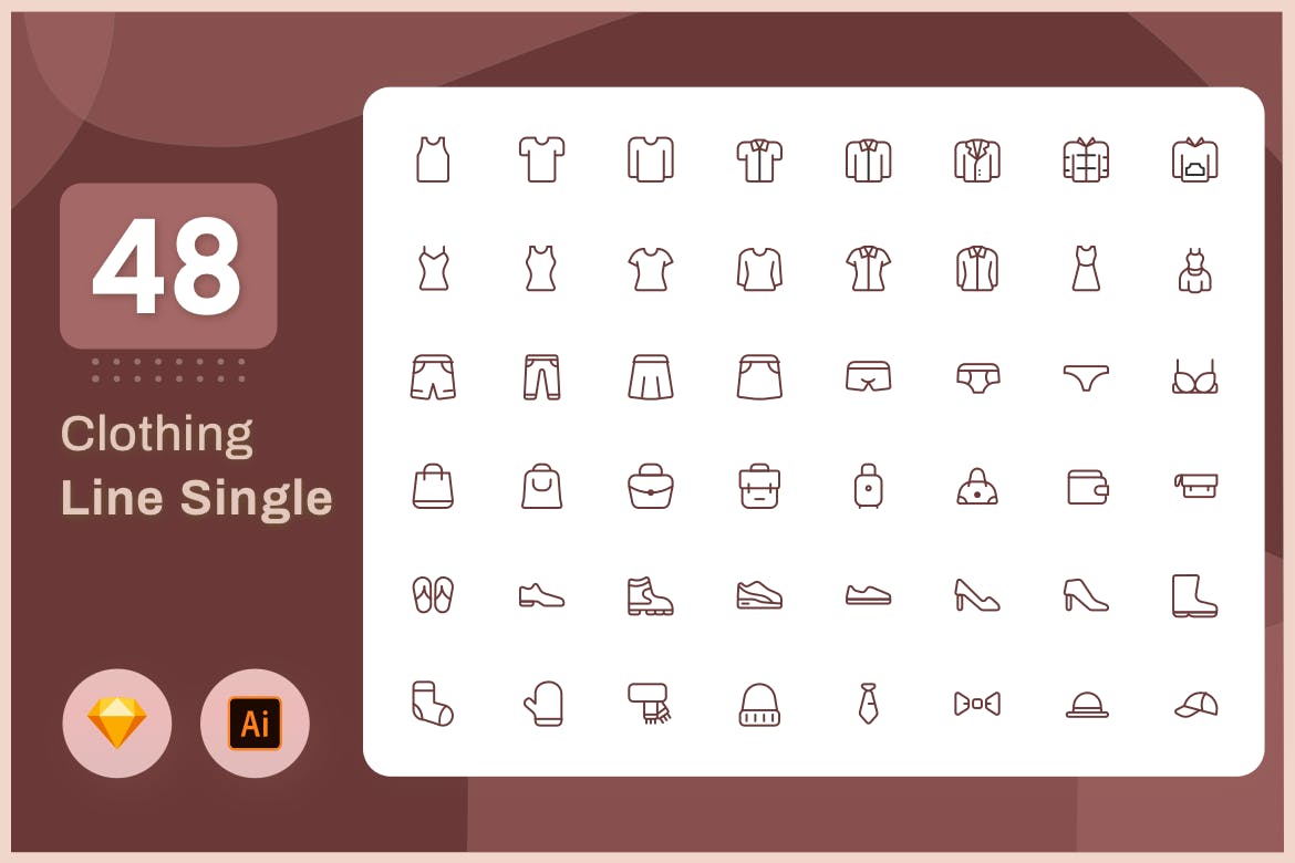 Line Senja系列：服装行业矢量线性第一素材精选图标素材包 Line Senja – Clothing插图(1)