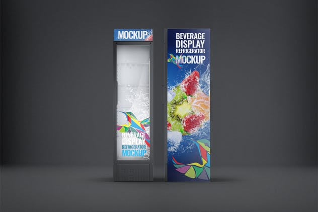 零售柜式冰箱外观广告设计效果图样机蚂蚁素材精选模板 Beverage Display Refrigerator Mock-Up插图(5)