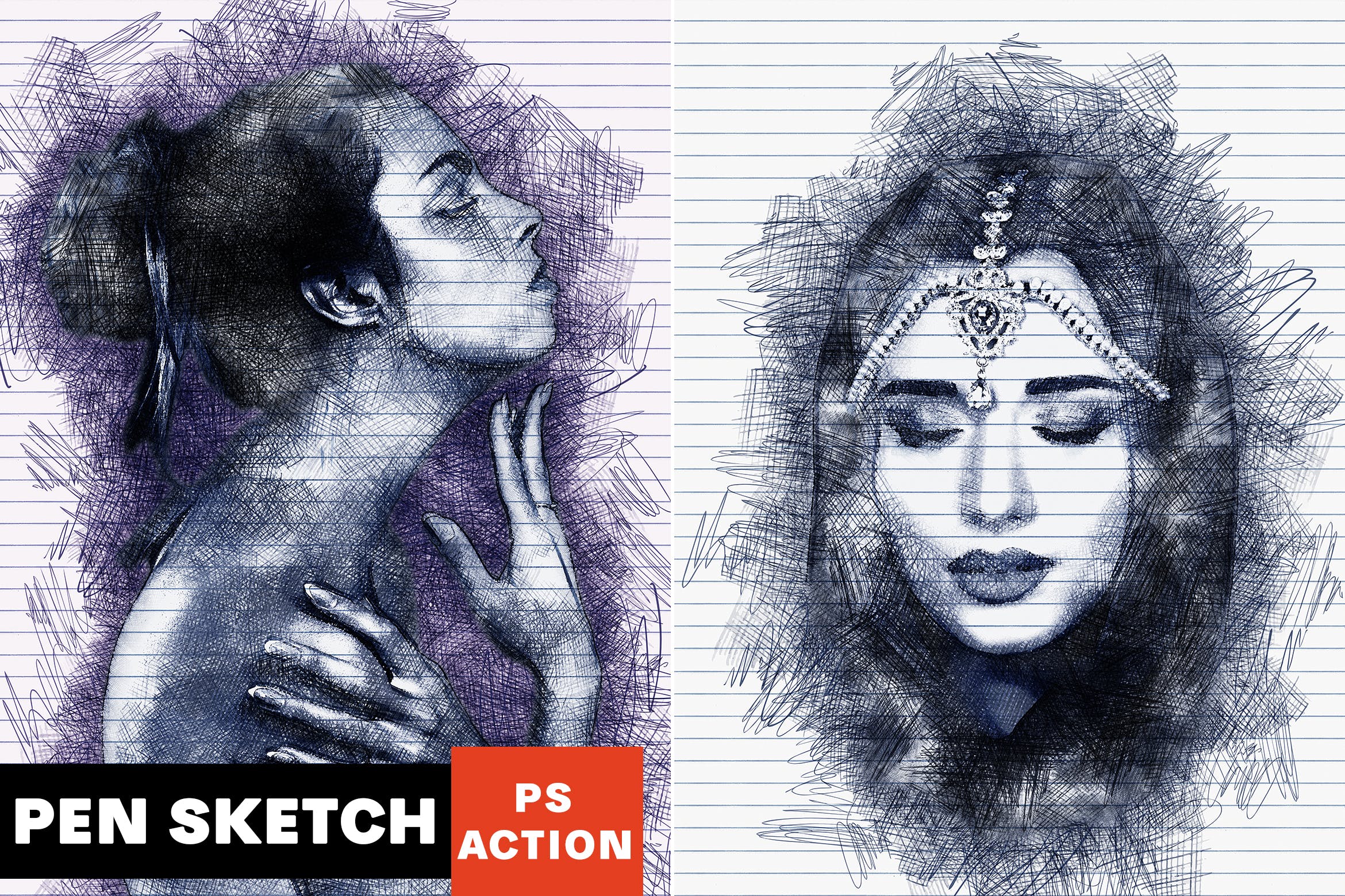 逼真铅笔素描手绘艺术效果第一素材精选PS动作 Pen Sketch Photoshop Action插图