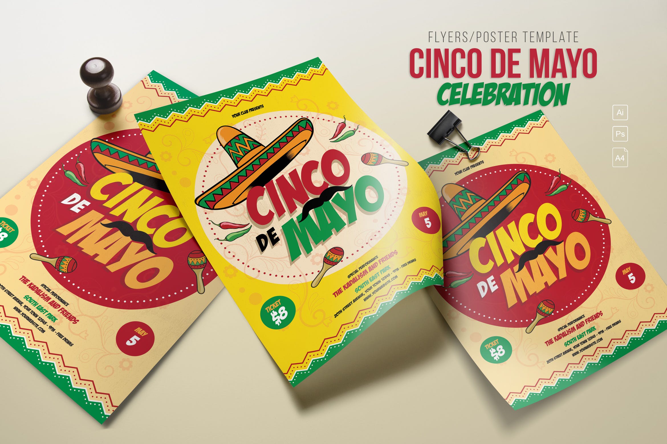 五月五日墨西哥爱国主义节日庆祝活动海报PSD素材蚂蚁素材精选模板 Cinco de Mayo Celebration插图