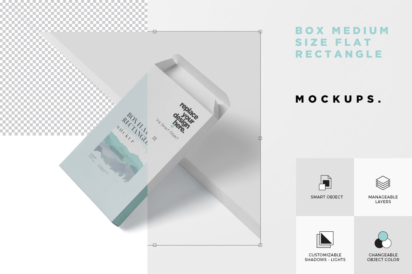 扁平矩形扑克牌包装盒第一素材精选模板 Box Mockup – Medium Size Flat Rectangle Shape插图(4)