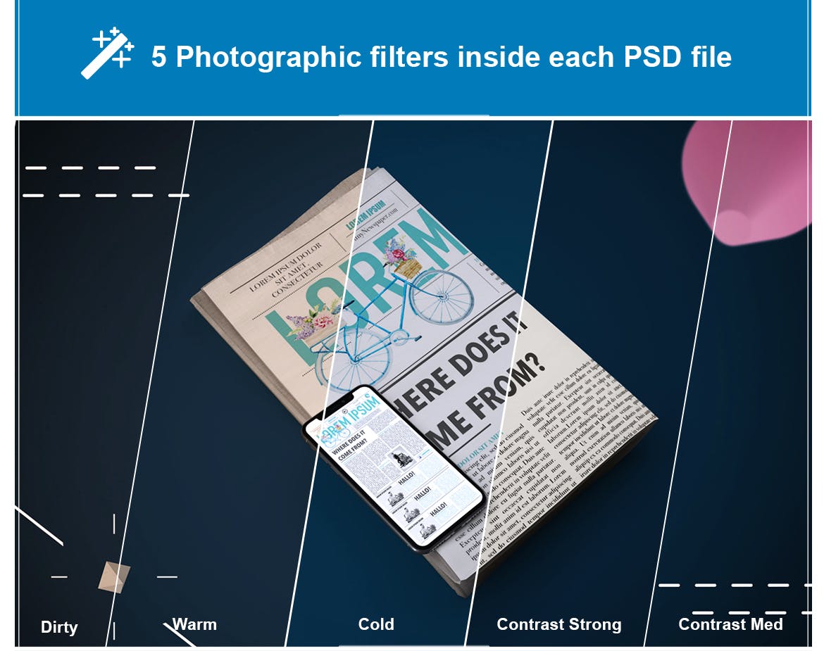 抽象设计风格报纸资讯类APP应用UI设计效果图蚂蚁素材精选样机 Abstract Newspaper App MockUp插图(1)