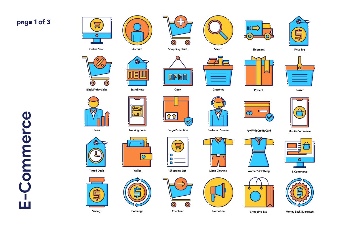 85枚电子商务主题矢量第一素材精选图标 E-Commerce Icon Set插图(1)