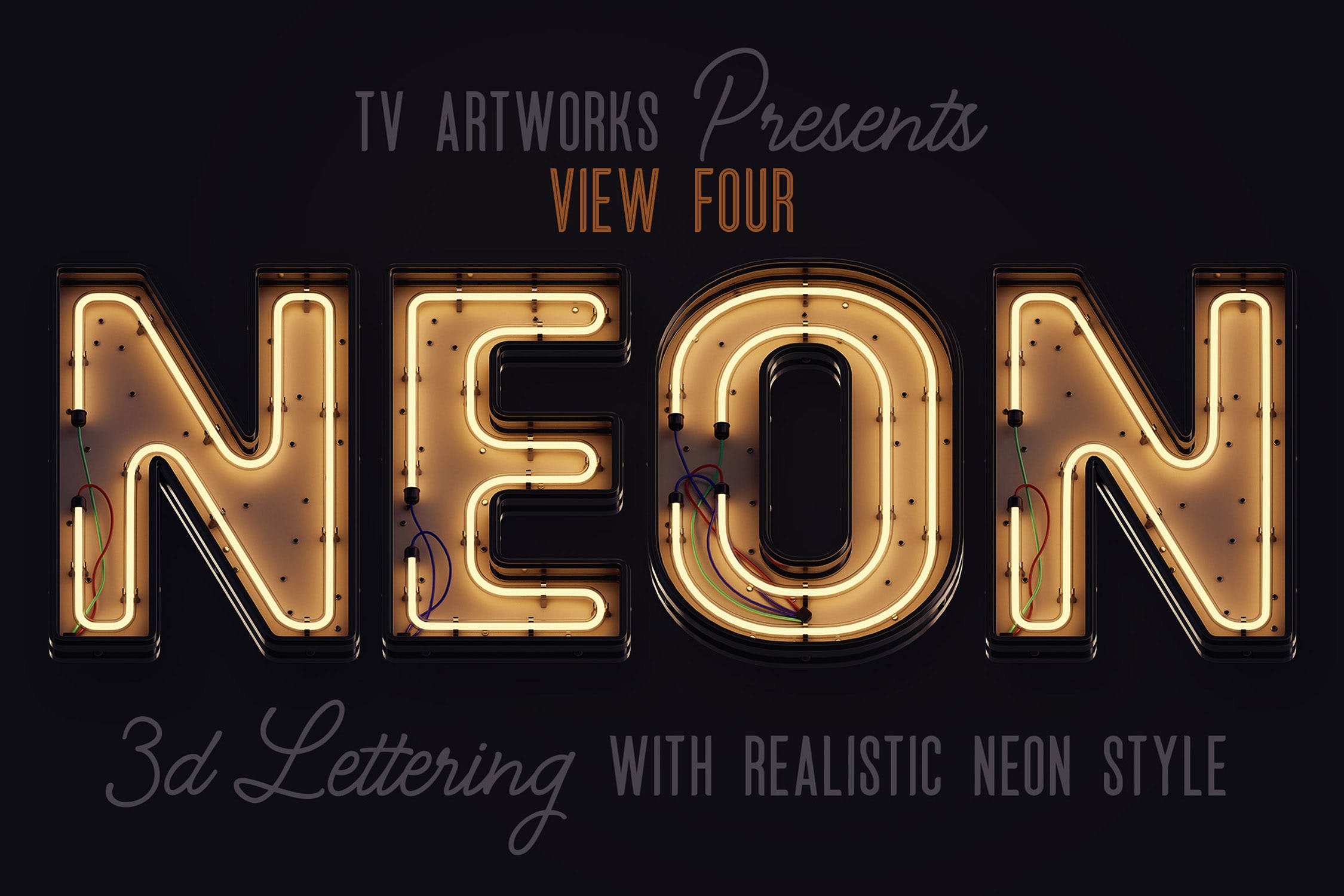 现代霓虹灯风格3D字体高清PNG图片素材v4 Modern Neon 3D Lettering View 4插图