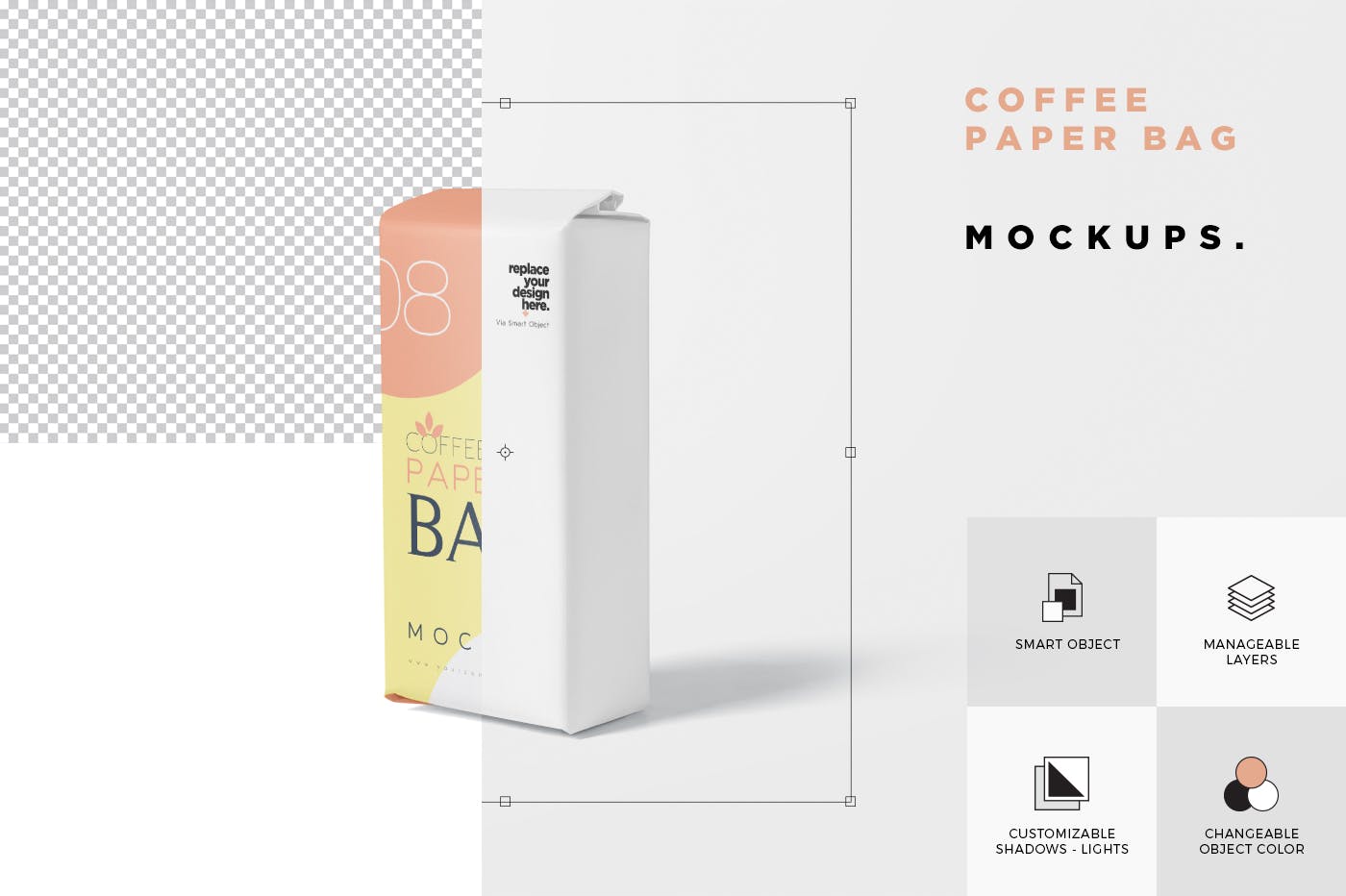 咖啡粉/咖啡豆纸袋包装第一素材精选模板 Coffee Paper Bag Mockup Set插图(6)