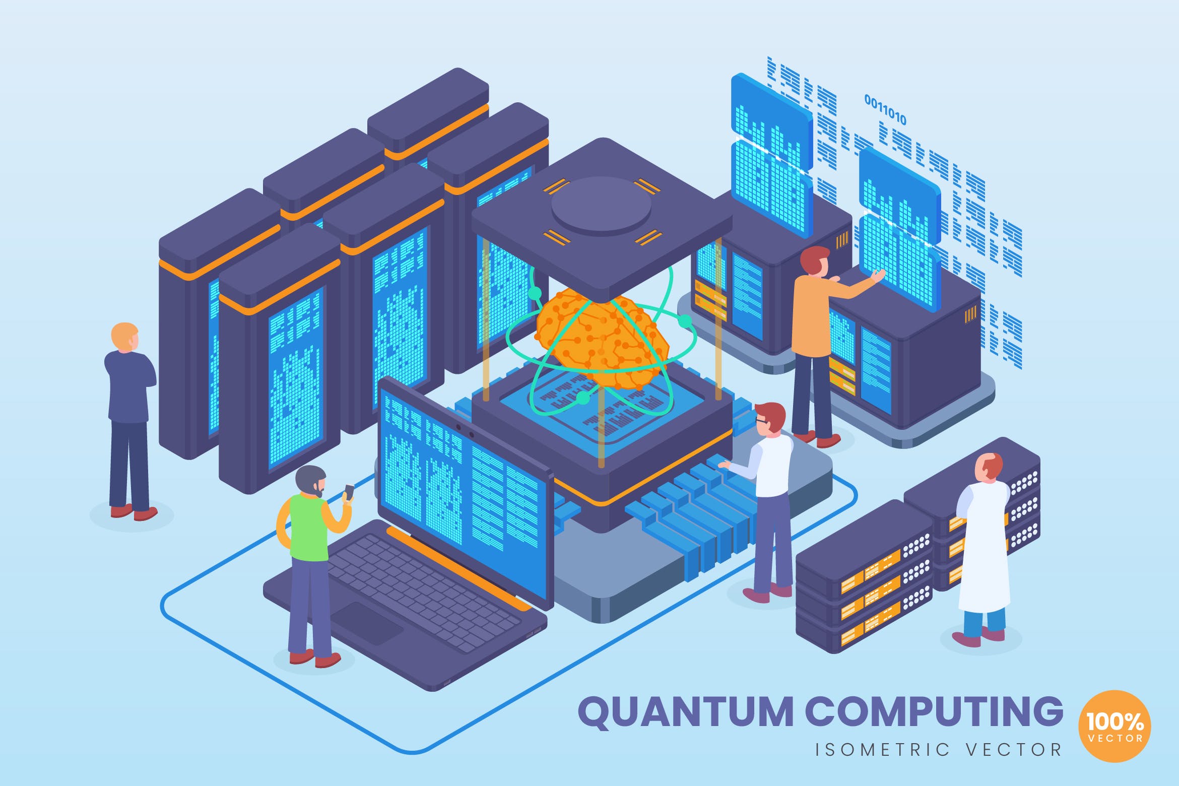 量子计算技术等距矢量科技第一素材精选概念插画 Isometric Quantum Computing Vector Concept插图