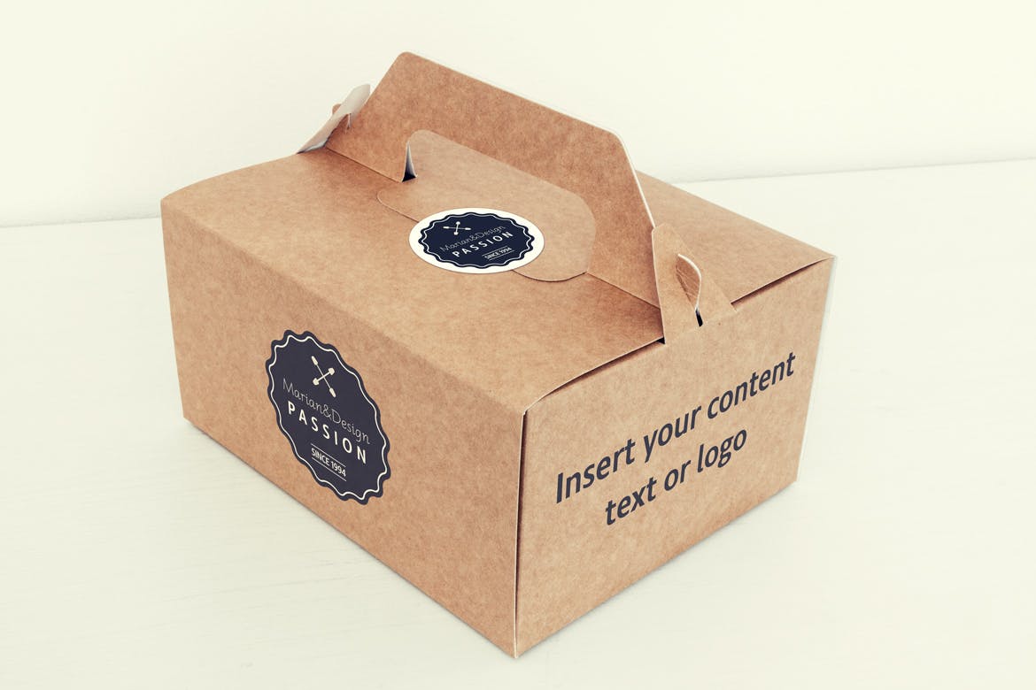 蛋糕外带盒包装&品牌Logo设计效果图蚂蚁素材精选模板 Photorealistic Paper Box & Logo Mock-Up插图(4)