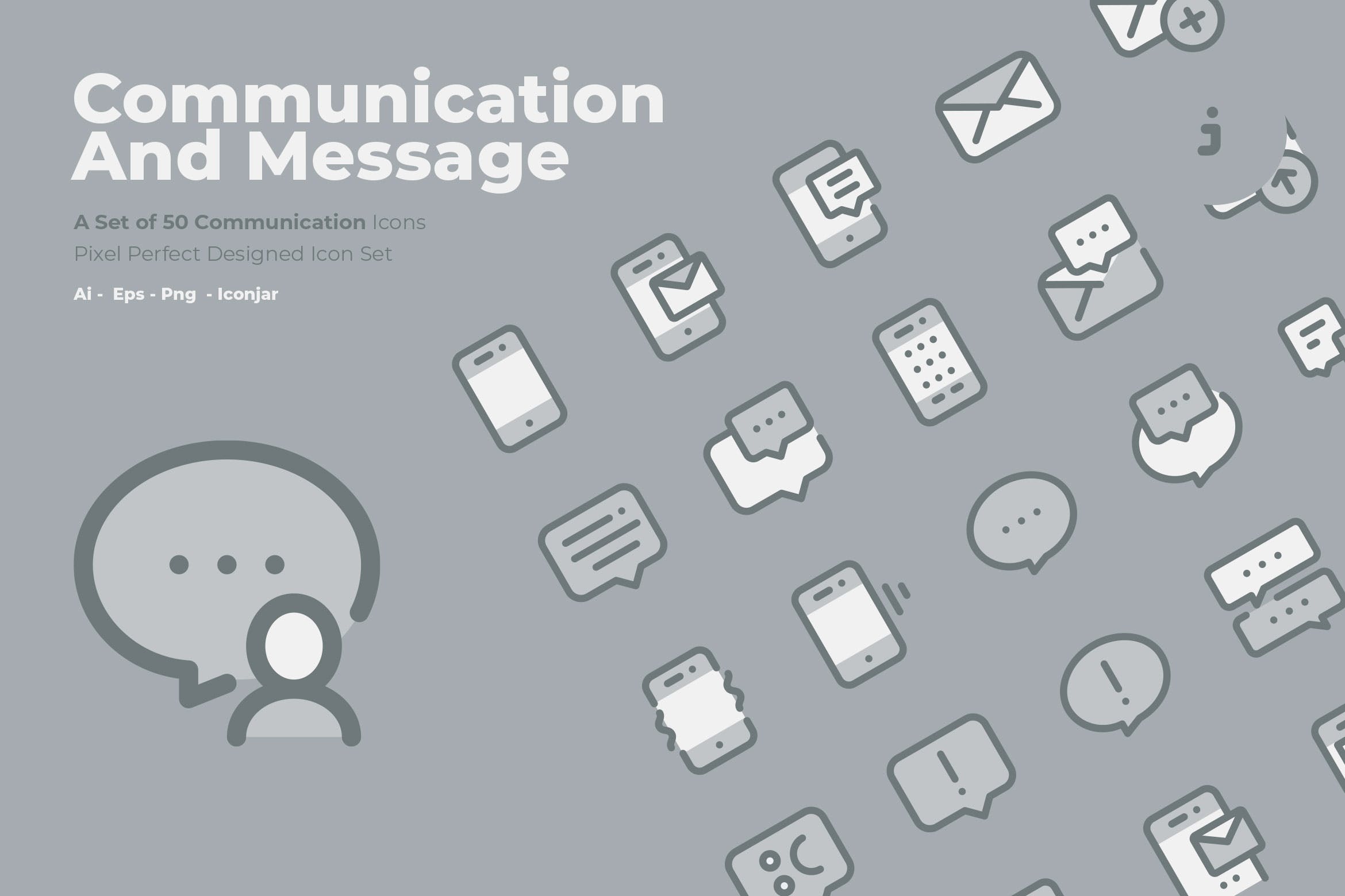 50枚社交通讯主题双色调矢量蚂蚁素材精选图标 50 Communication Icons  –  Two Tone Style插图